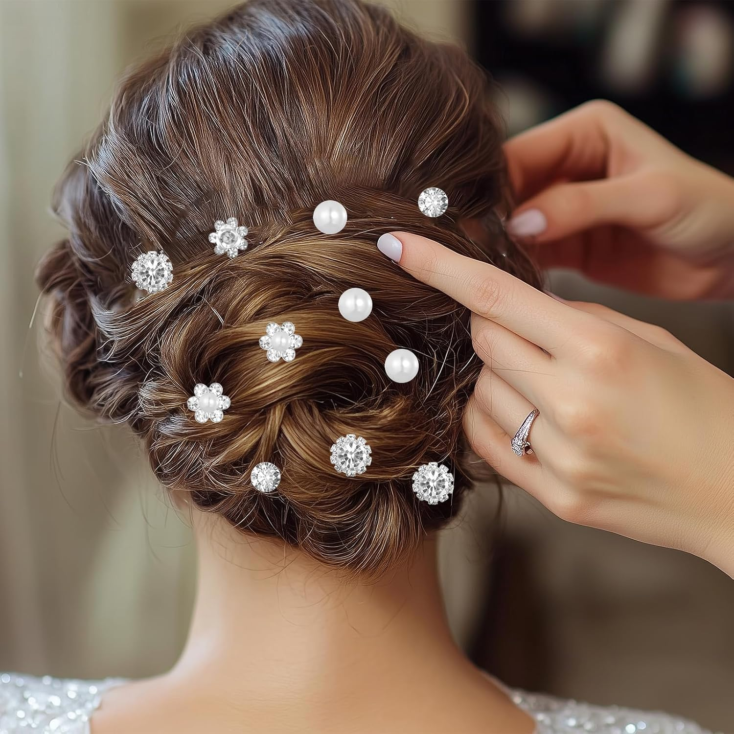 Pack of 40 Wedding Pearl Hair Pins for Bride, Hair Pins with Pearls, U-Shaped Hair Accessories, Bridal Silver Rhinestone Beads, Hair Accessories for Wedding, Prom, Party, Girls, Bridesmaid image number 3