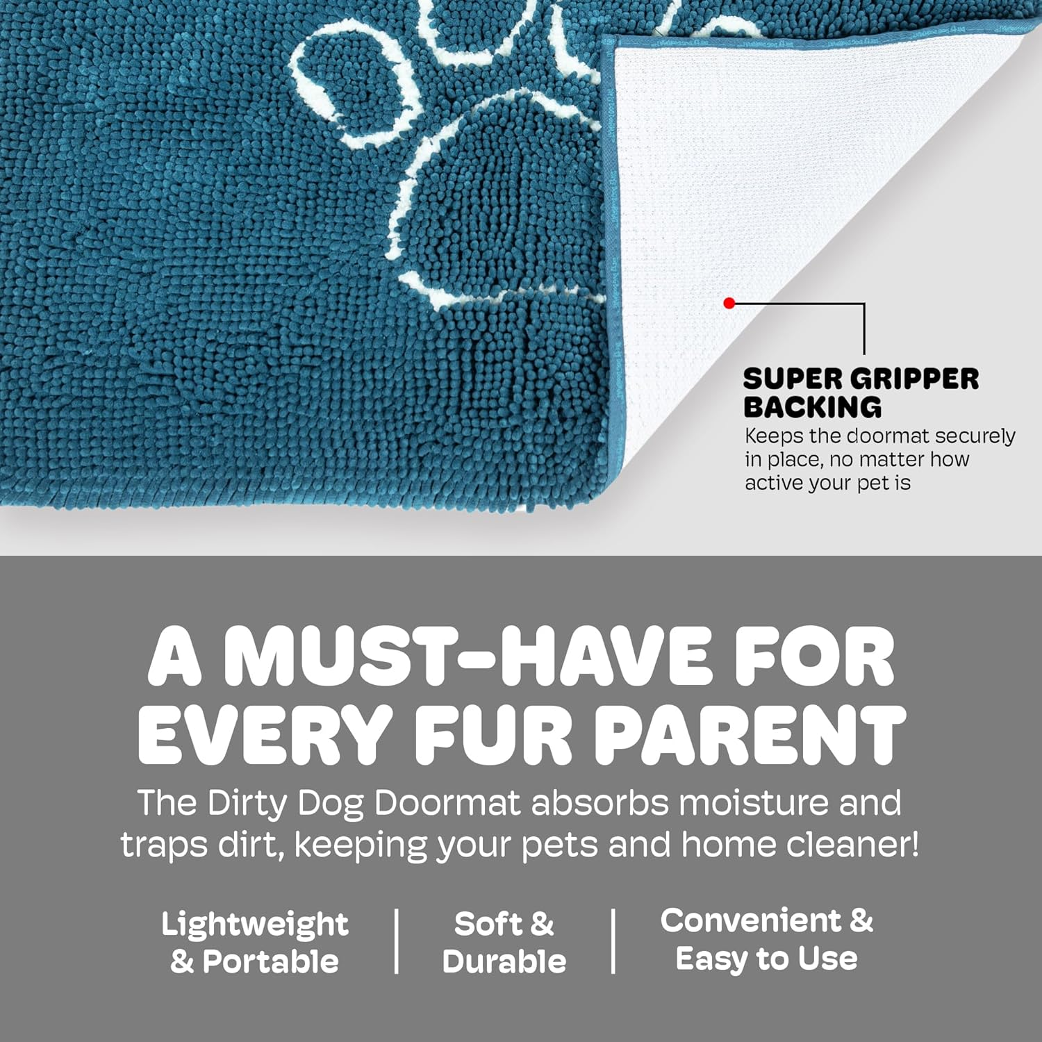 Dog Gone Smart Dirty Dog Doormat Cute Paw Print Ultra Water Absorbent Fast Drying Microfiber Small, Medium, Large and Runner Heavy Non-Skid/Slip Backing Machine Wash, Rain Snow Muddy Wet Shoes & Paws image number 4