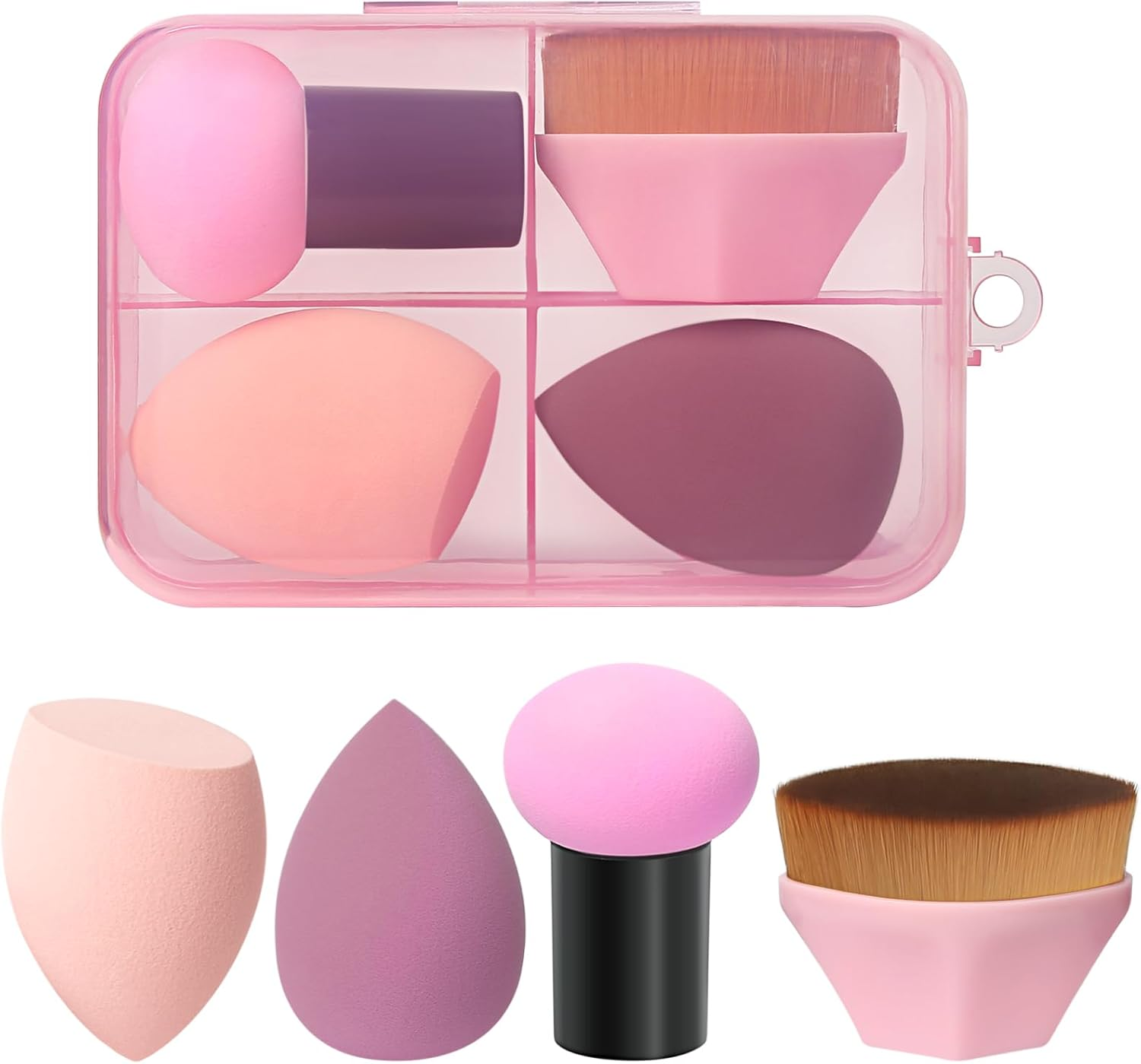 Makeup Brushes Set - 4 Piece Kabuki, Blush, and Concealer (Purple)