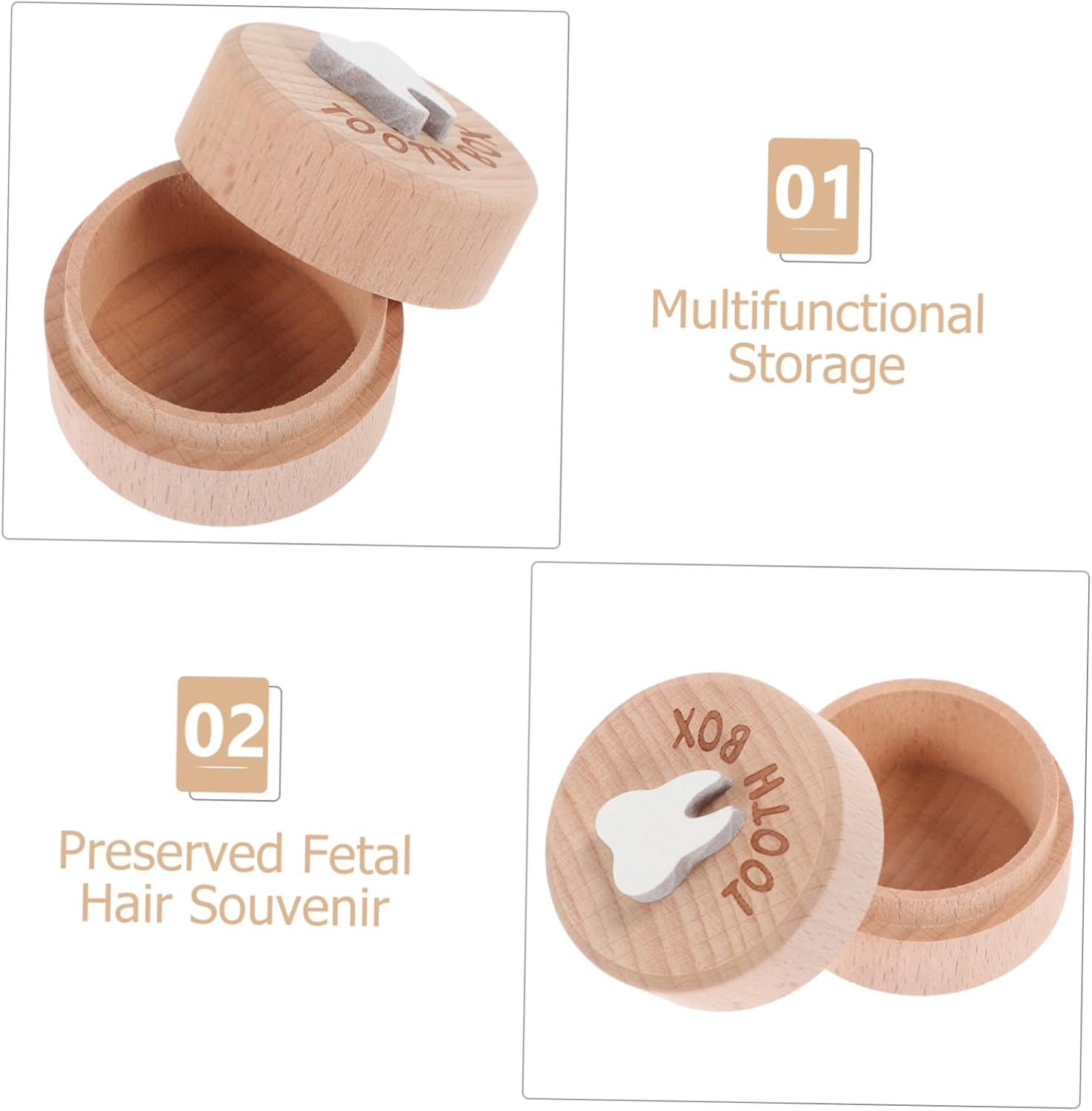 ERINGOGO Baby Tooth Keepsake Box Wooden Trinket Container 5Cm Diameter 3.5Cm Height Portable Milk Teeth Organizer for Boys and Girls Fetal Hair Storage image number 4