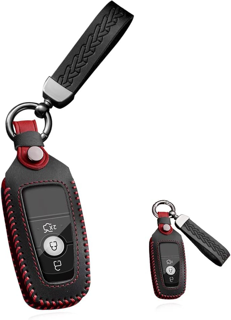 HIBEYO Leather Key Fob Cover for Ford F150 Explorer Mustang Fusion Edge Escape Mondeo Raptor F-250 F-350 F-450 F-550 Car Key