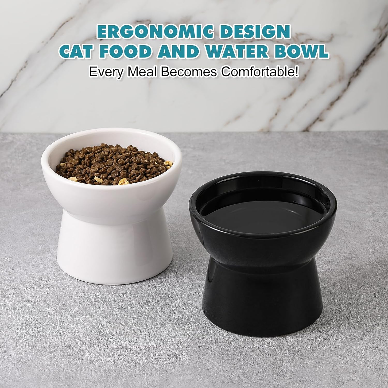 Raised Ceramic Cat Water Bowl - Elevated Cat Food Dish anti Vomiting - Large Tall Cat Feeding Bowls - Extra Wide Cat Bowl Whisker Friendly - Microwave and Dishwasher Safe - 6.1 Inch - 18.5 Oz - 550 Ml image number 3