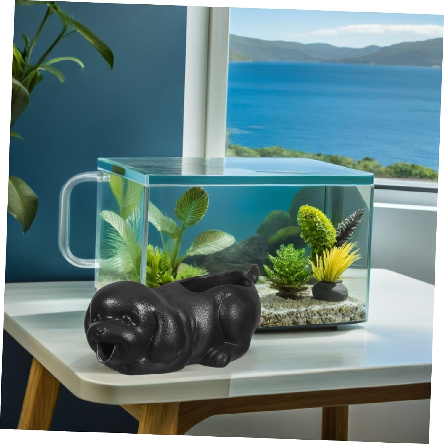 SUPVOX Ceramic Dog Fountain Spitter Indoor Waterfall Decor with Efficient Filtration Ceramic Material Unique Puppy Statue for Fish Tank and Garden Accessories image number 3