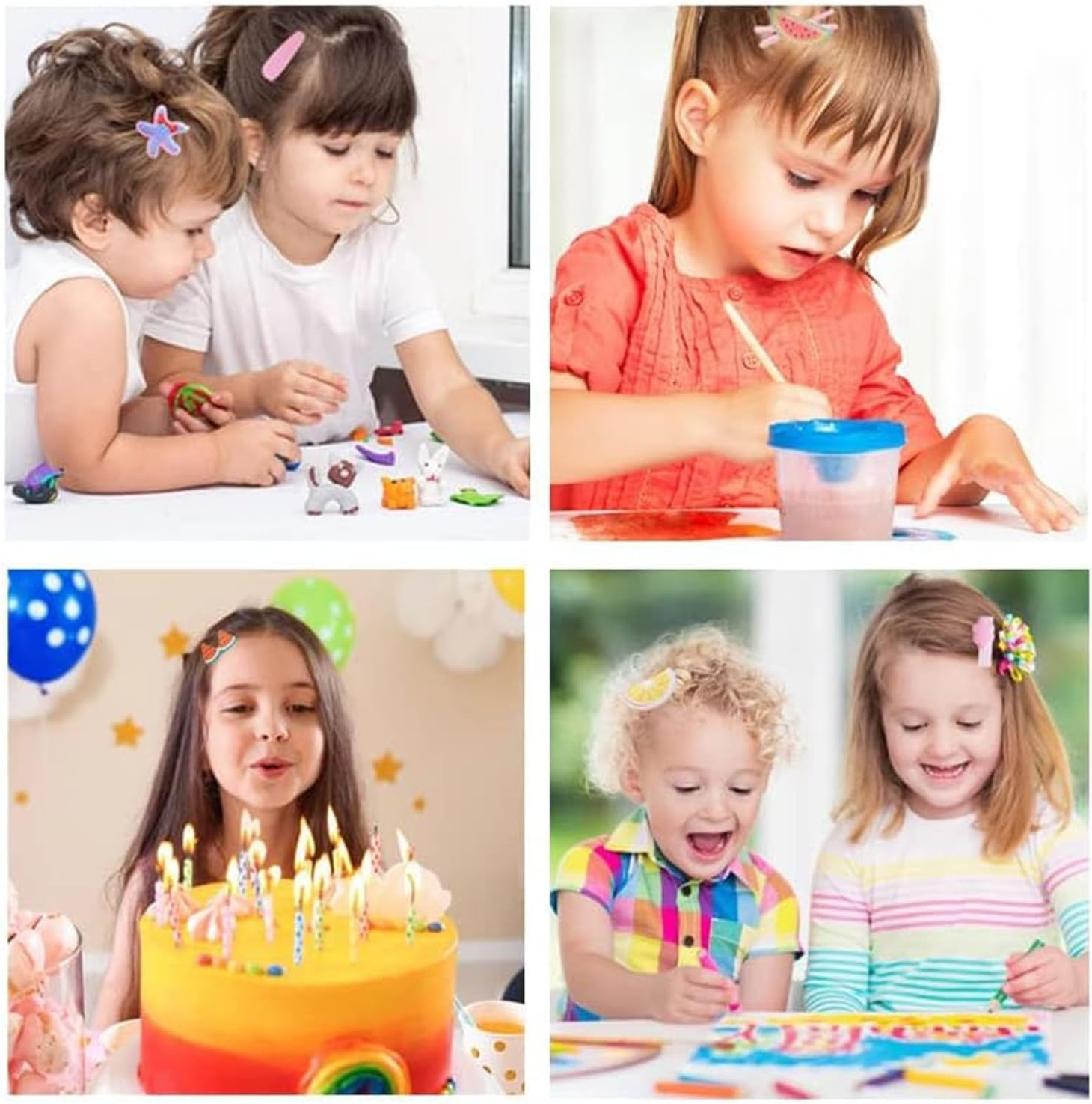 Baby Girls Hair Clips, 56 Pcs Hair Clips for Girls, Toddle Hair Pins, Fully Lined Alligator Hair Rainbow Accessories Cute Cartoon Fruit Dessert Barrettes for Toddlers Girl Teens Kids image number 1