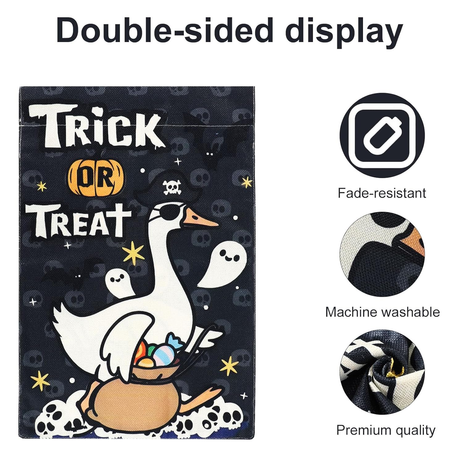 Halloween Garden Flag, 12X18 Inch Funny Trick-Or-Treat Halloween Goose Flag Colorful Double Sided Garden Decorations for Party Holiday Outdoor Yard Home Decor image number 5