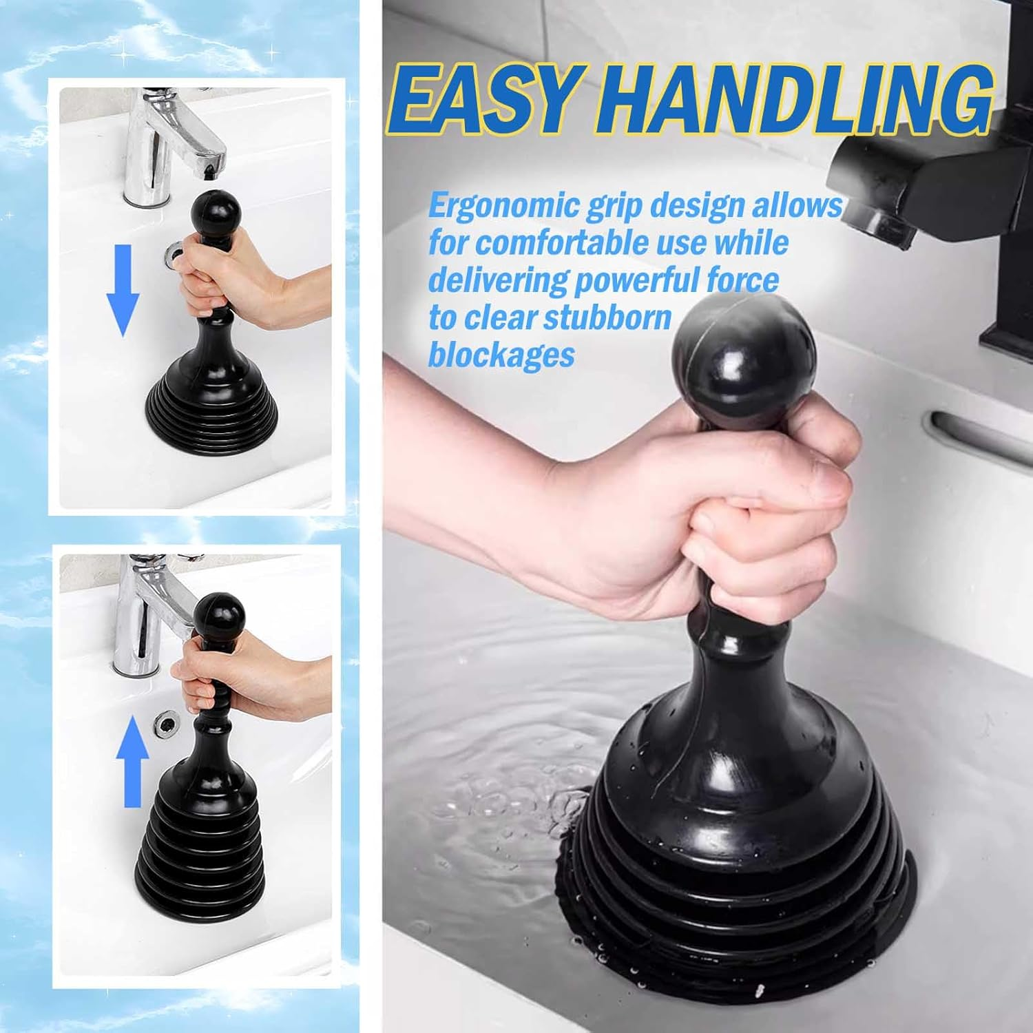 Sink and Drain Plunger for Bathrooms, Kitchens, Sinks, Baths and Showers. Small and 8X More Powerful Bellows Design image number 6