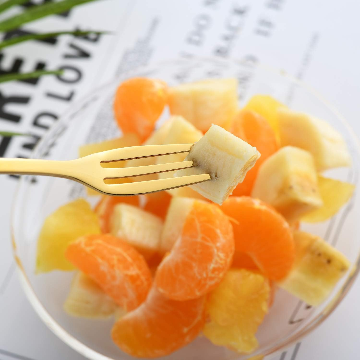 Gold Stainless Steel Dessert Fruit Forks Set of 8, Tableware Flatware Party Supplies, 4.7 Inch Specialty Demitasse Stirring Spoons Mini Salad Appetizing Cake Fork