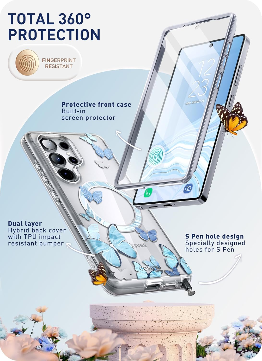 -Blason Cosmo for Samsung Galaxy S25 Ultra Case Magsafe with Built-In Screen Protector [Support Fingerprint ID & Wireless Charger] Full-Body Slim Style Magnetic Phone Case for S25 Ultra, Bluefly image number 3