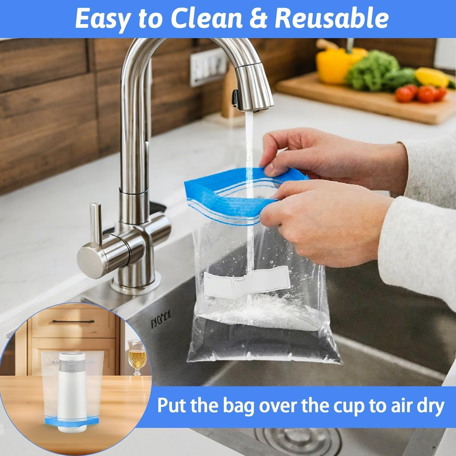 Silicone Food Storage Bags,Reusable Freezer Bags,For Kitchen Storage Organisation, Ziplock Bag,Thicken Silicone Food Storage Bags,Vegetable Lunch Meat Food Sub-Bag (70, New Upgraded Version) image number 6