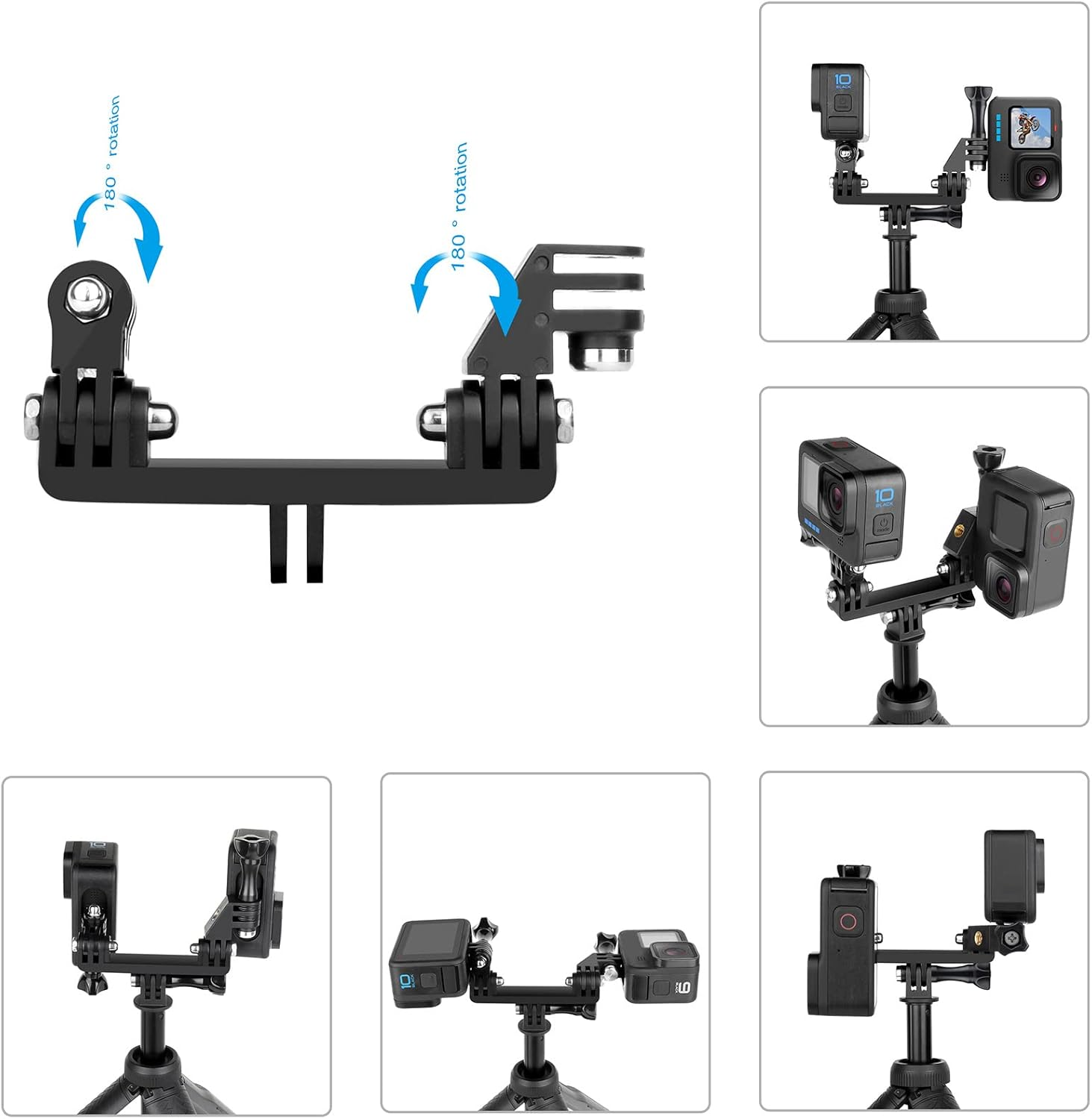 SOONSUN Dual Twin Mount with 90&deg; Direction Elbow Adapter for Gopro Hero 13 12 11 10 9 8 7 6 5 4 3 2, Session, Dual Mount Bracket Accessories for Action Camera - Cold Shoe Mount + Tripid Adapter Kit image number 6