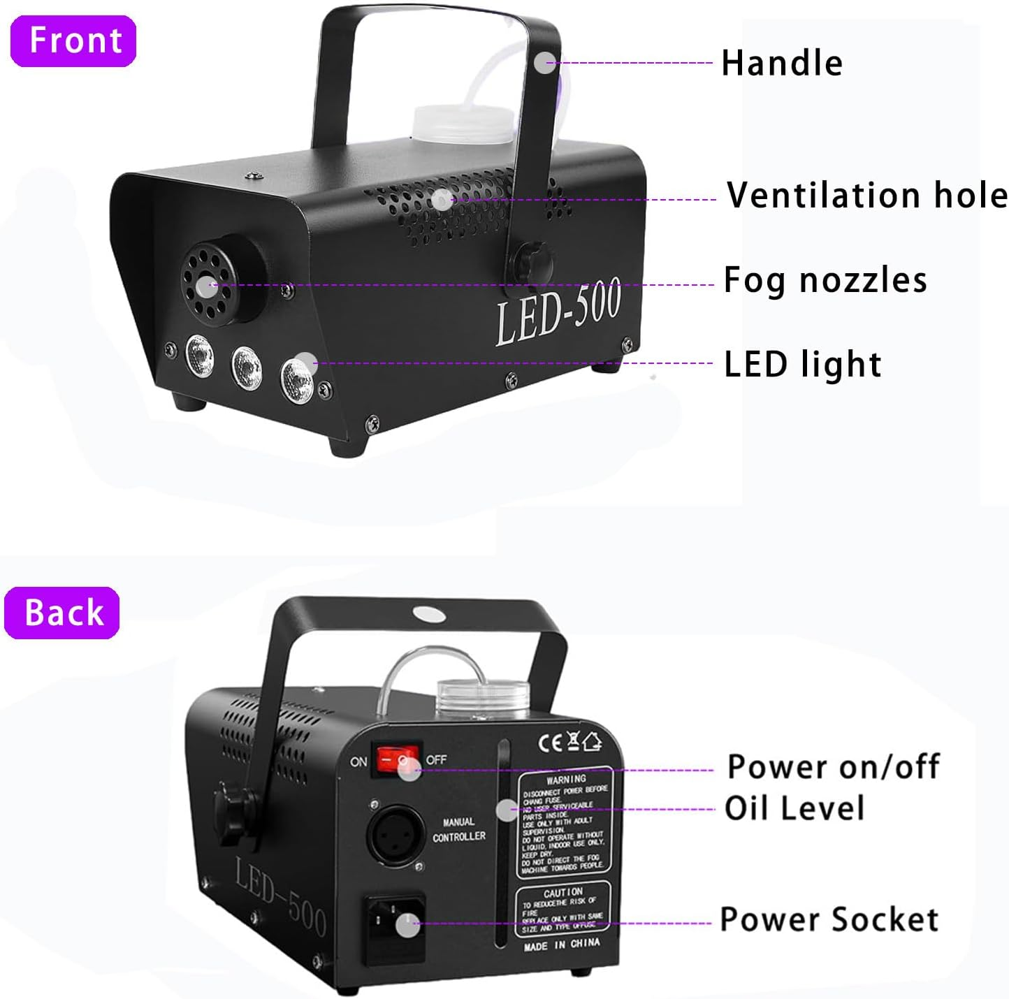 Fog Machine with Lights - 3 Stage LED Lights with 12 Colors & Strobe Effect for Party Wedding Holiday Christmas - 500W Upgraded Remote Portable Smoke Machine image number 4