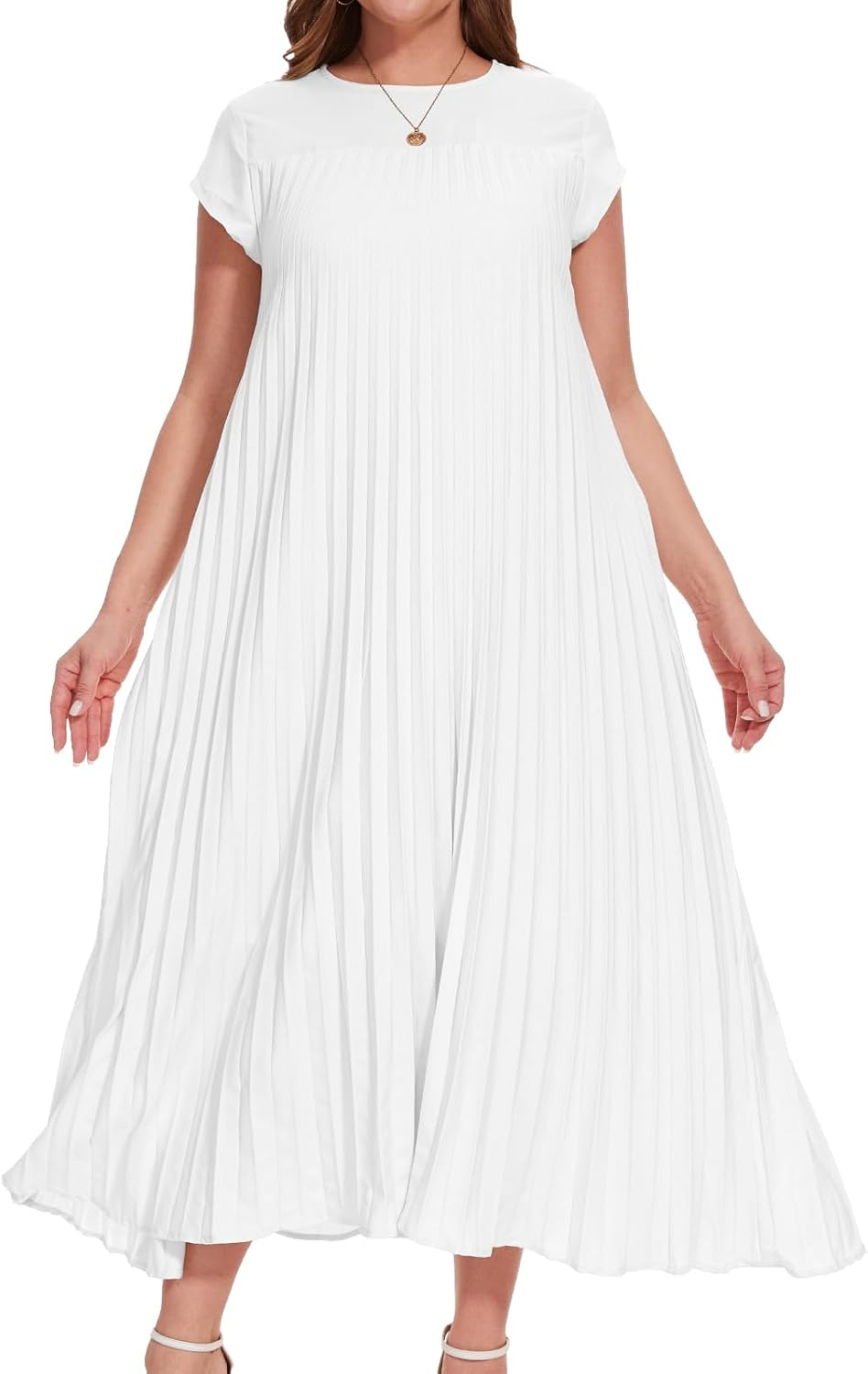 Women'S Church Pleated Maxi Dress 2025 Summer Cap Sleeve Maternity Modest Flowy Dresses with Pockets
