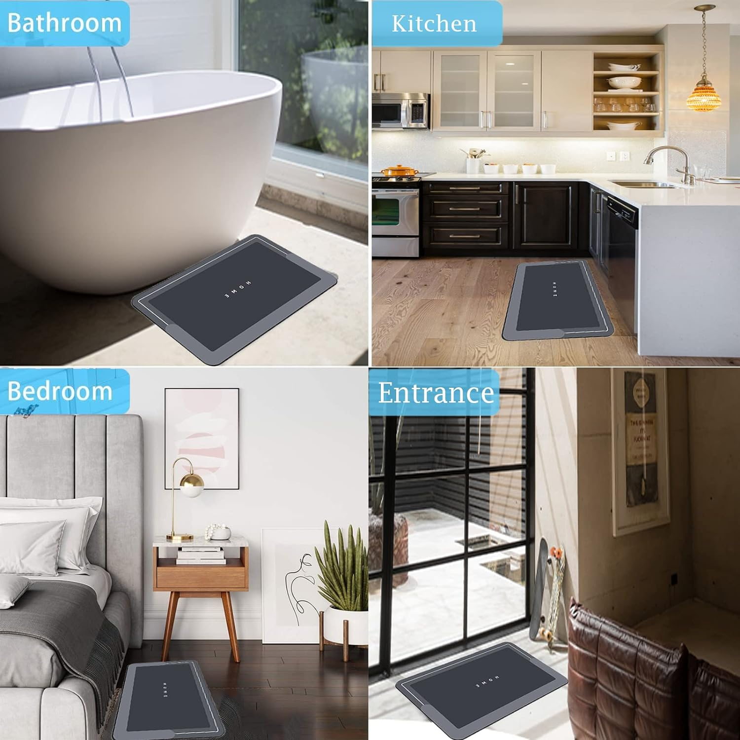 Bathroom Rugs Sets 2 Piece,Bath Mat and U-Shaped Toilet Rug,Non-Slip,Absorbent Easy Clean Bathroom Rugs,Quick Drying Diatom Rubber Bath Mats for Bathroom,Tub and Shower image number 1