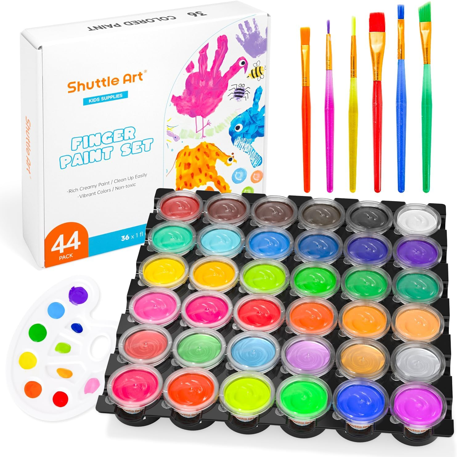 Shuttle Art Washable Finger Paint, 44 Pack Kids Paint Set with 36 Colours Finger Paints(30Ml, 1Oz) for Toddlers, Paint Brushes, Finger Paint Paper Pad, Palette, Non Toxic for Kids Art & Craft image number 4