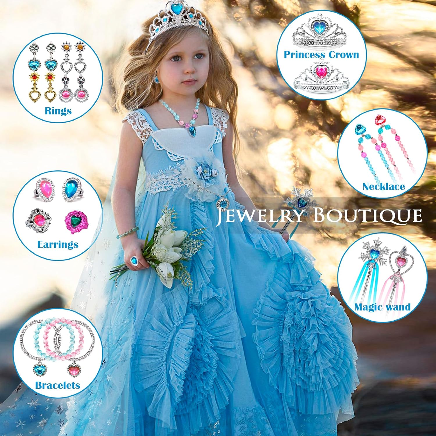 Princess Dress up Shoes - Toddler Play Heels Shoes & Pretend Jewelry Accessories Sets, Role Play Girls Toys with Princess Crown Wand Necklace Ring Bracelet for Little Girls Aged 3,4,5,6 Birthday Gifts image number 4