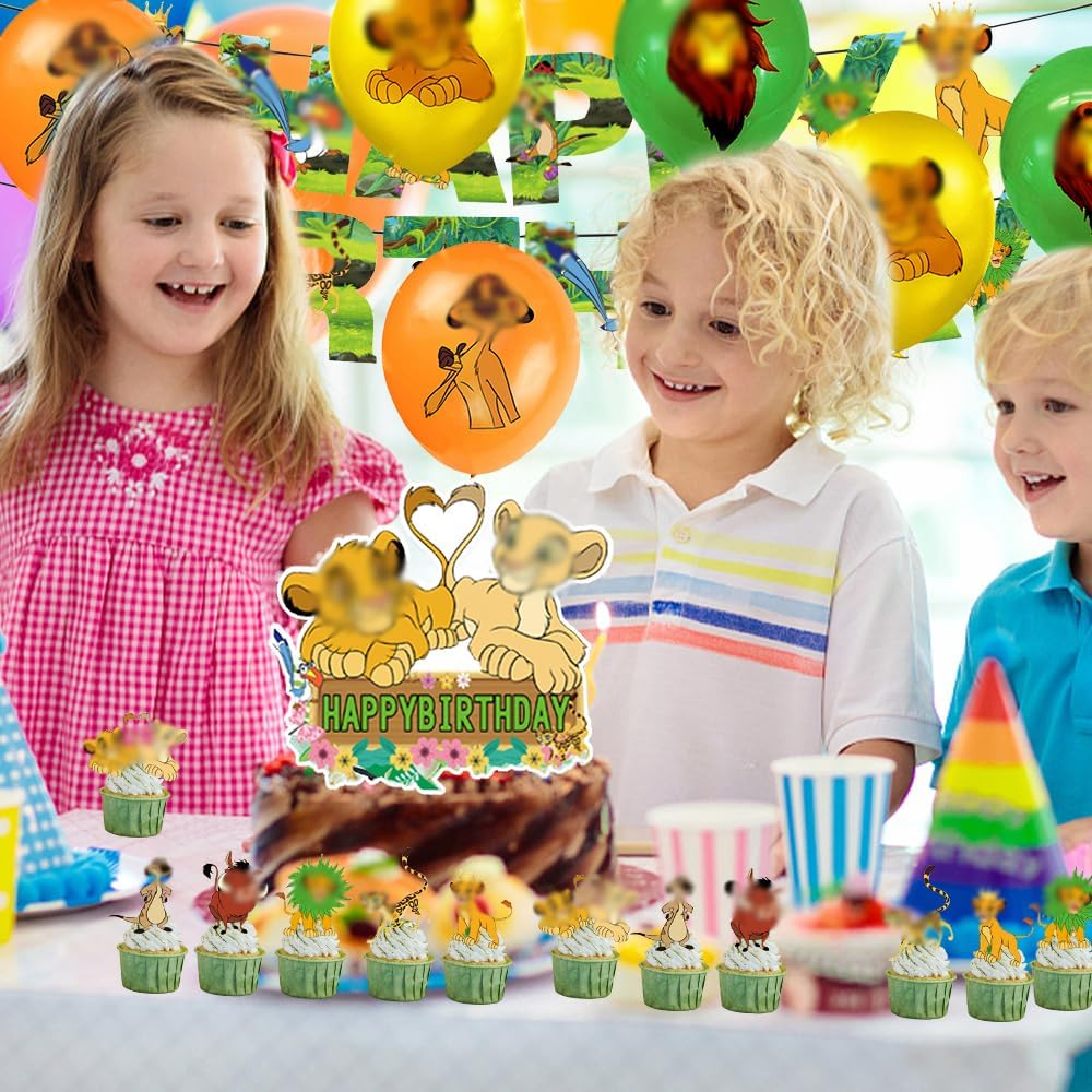 44PCS Lion Party Balloons Decorations Set,Lion Birthday Party Supplies,King Banner,Kids Animals Party Decorations Lion Theme Cake Toppers for Baby Shower, Kids Birthday Party image number 2