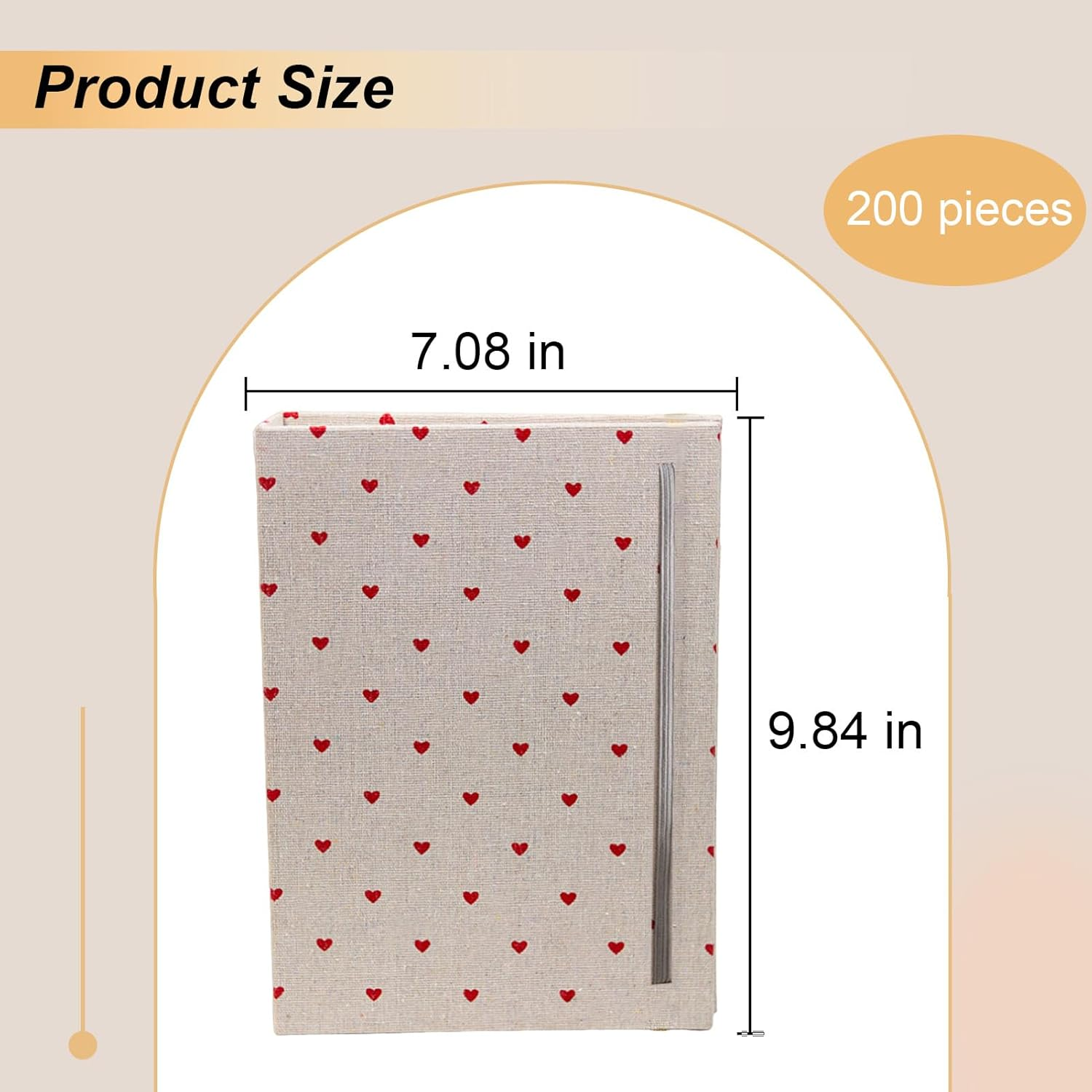 4X6 Photo Album Soft Linen Cover Family Memory Book Large Album 200 Photos for Art Postcard Picture Storage Baby Keepsake Vacation Birthday DIY Record Memories(Red Hearts)