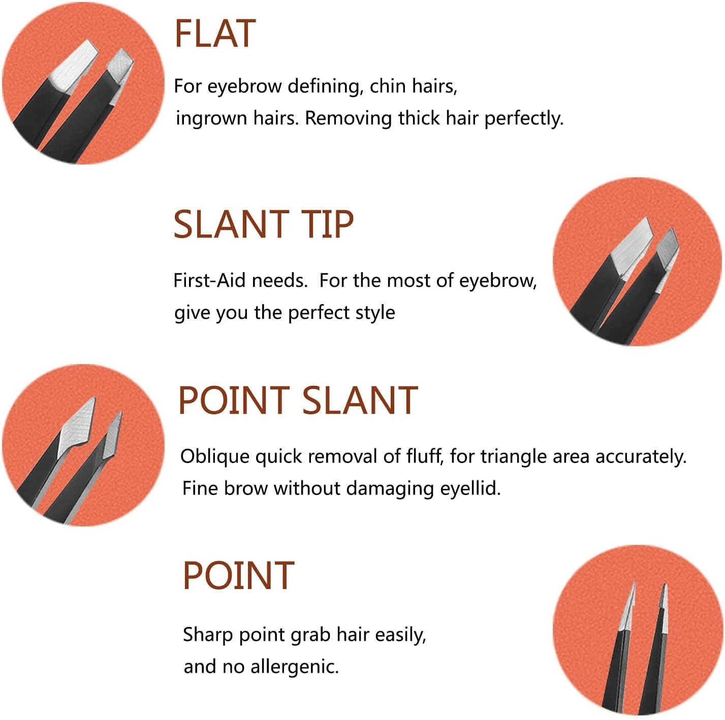 Tweezer Set for Man Women,Precision Tweezers for Facial Hair Eyebrow Chin,4Piece Stainless Steel Tweezers(Black). - Black image number 6