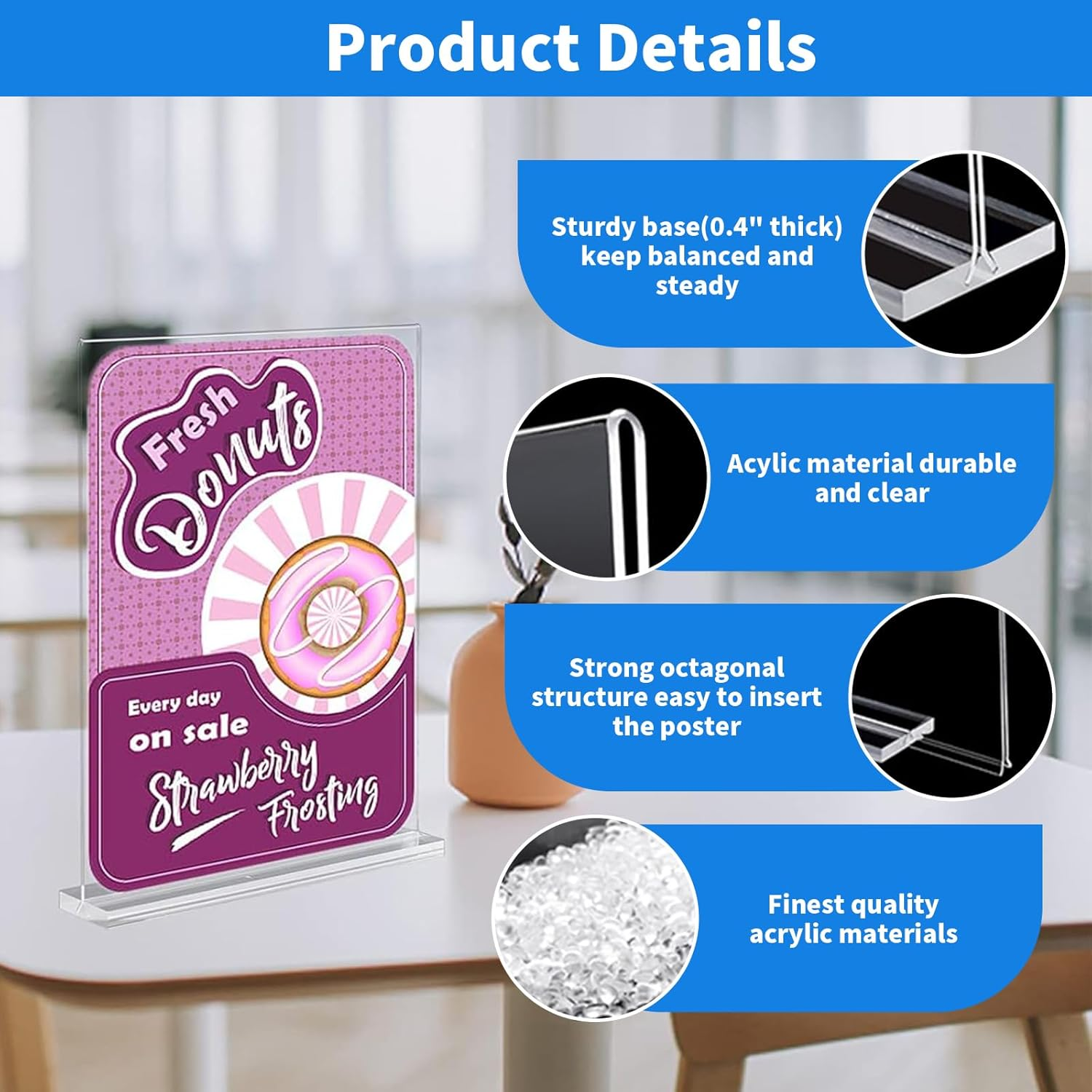 5 Pack Sign Holder, Clear T-Shape A5 Table Top Display Stand, Double Sided Holder for Menu Display, Paper Desk Display Stand, Upright Poster Holder for Promotion Leaflet Exhibition Pictures (5) image number 4