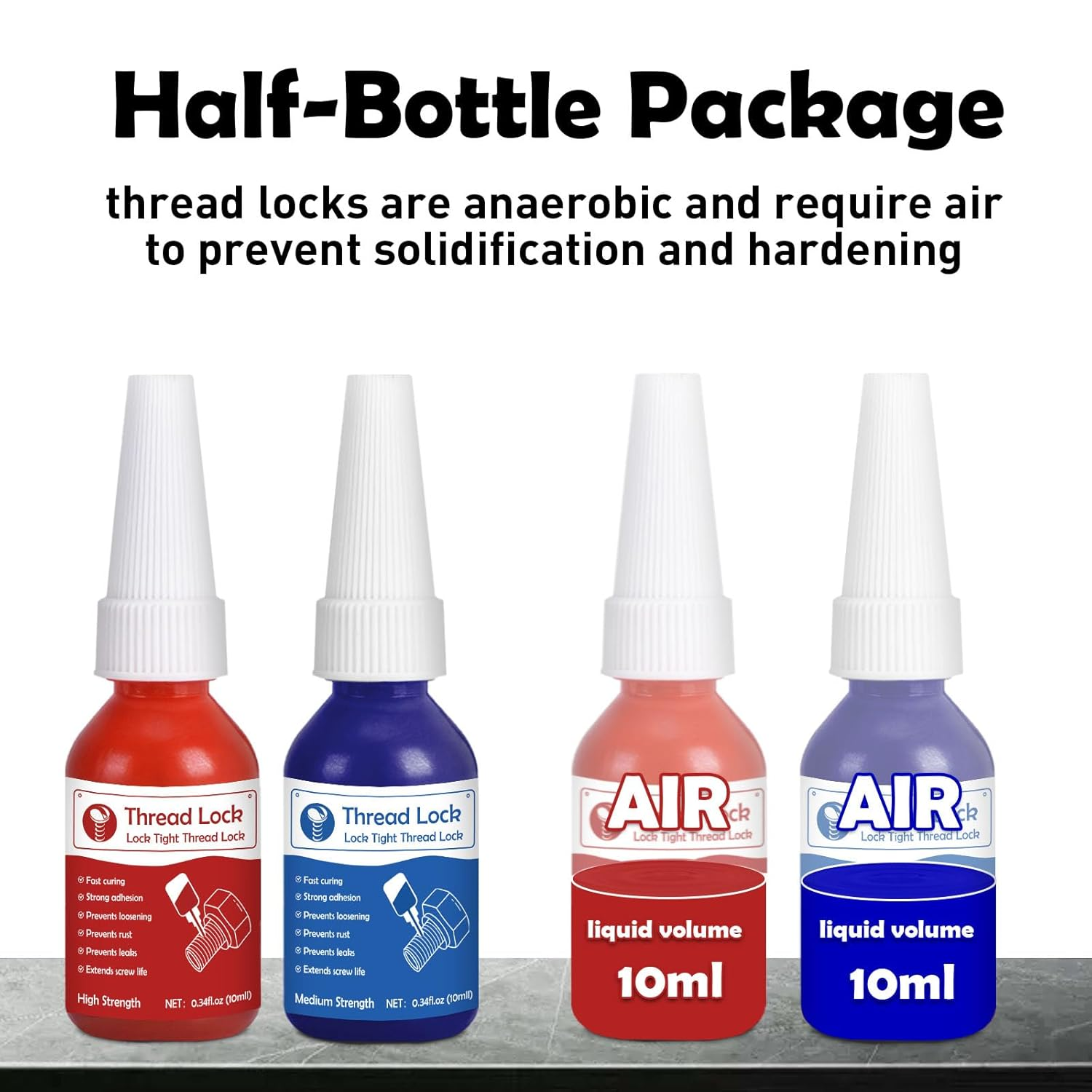 Thread Lock High Strength+Medium Strength, 2 X 10Ml Locktight Threadlock Prevent Nuts, Bolts, Fasteners and Screws from Loosening Due to Prolonged Vibration,Thus Locking and Sealing Nuts and Bolts image number 5