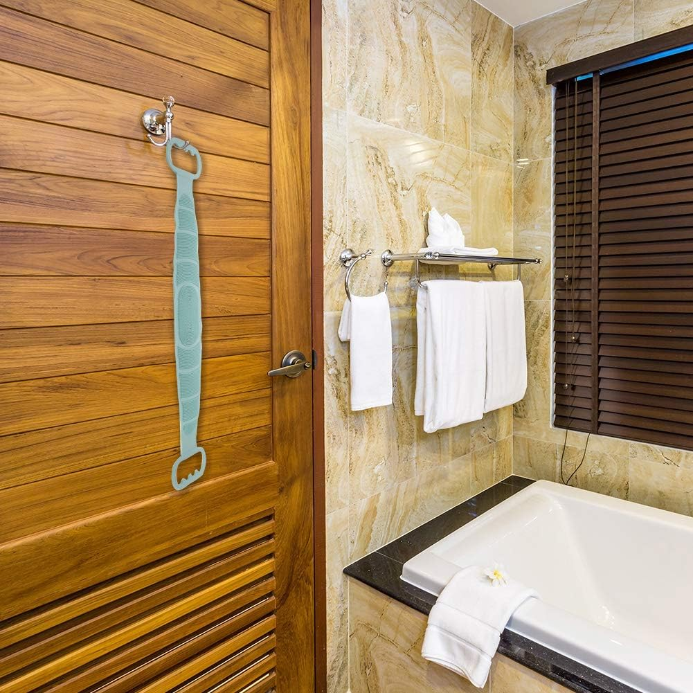 Baring 2 Pieces Silicone Back Scrubber Bath Body Brush Shower Brush Exfoliating Skin Massage Scrubber and 2 Pieces Transparent Adhesive Hooks, Blue and Green image number 3