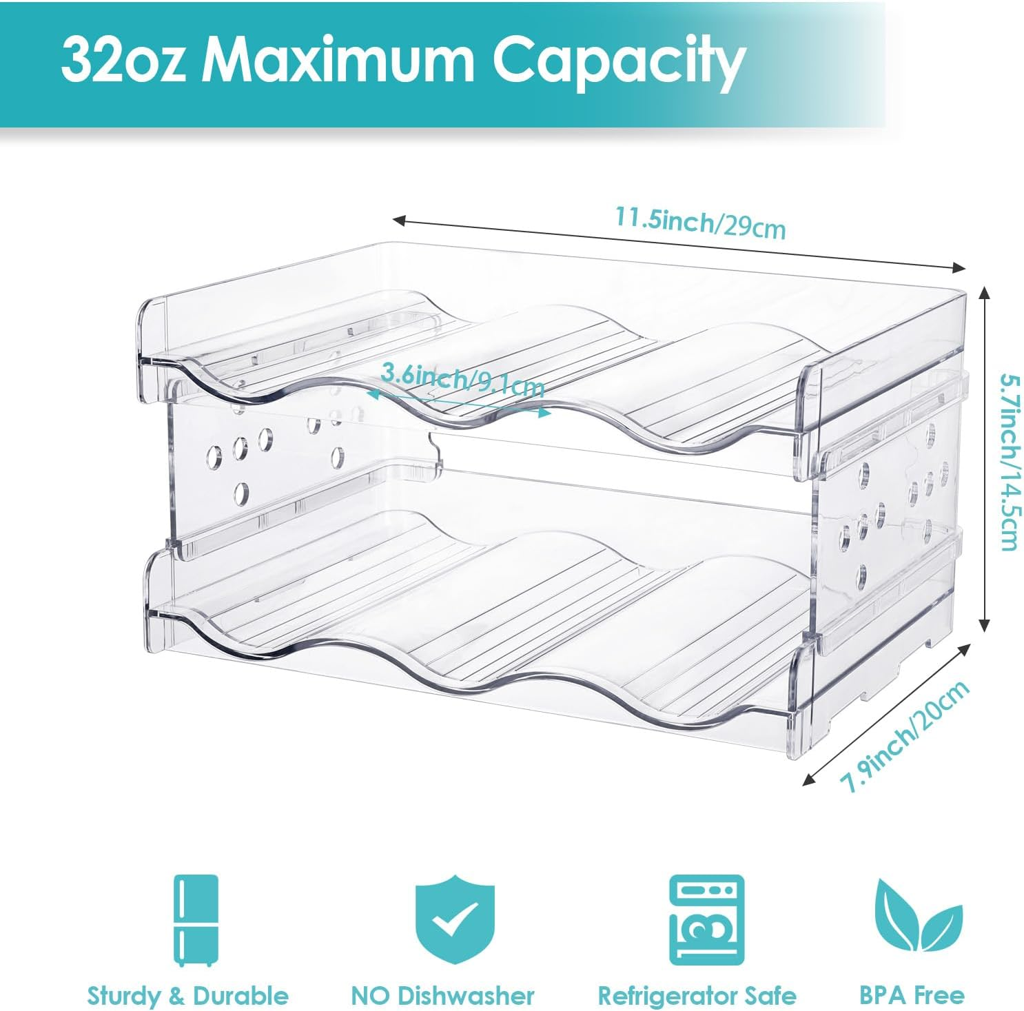 Bottle Holder Cupboard, Bottle Storage, Bottle Rack Stackable for Fridge/Kitchen Countertop Storage/Cupboard/Wine/Bottle, Bottle Organiser, Pack of 2, Each Shelf Holds 3 Containers image number 2