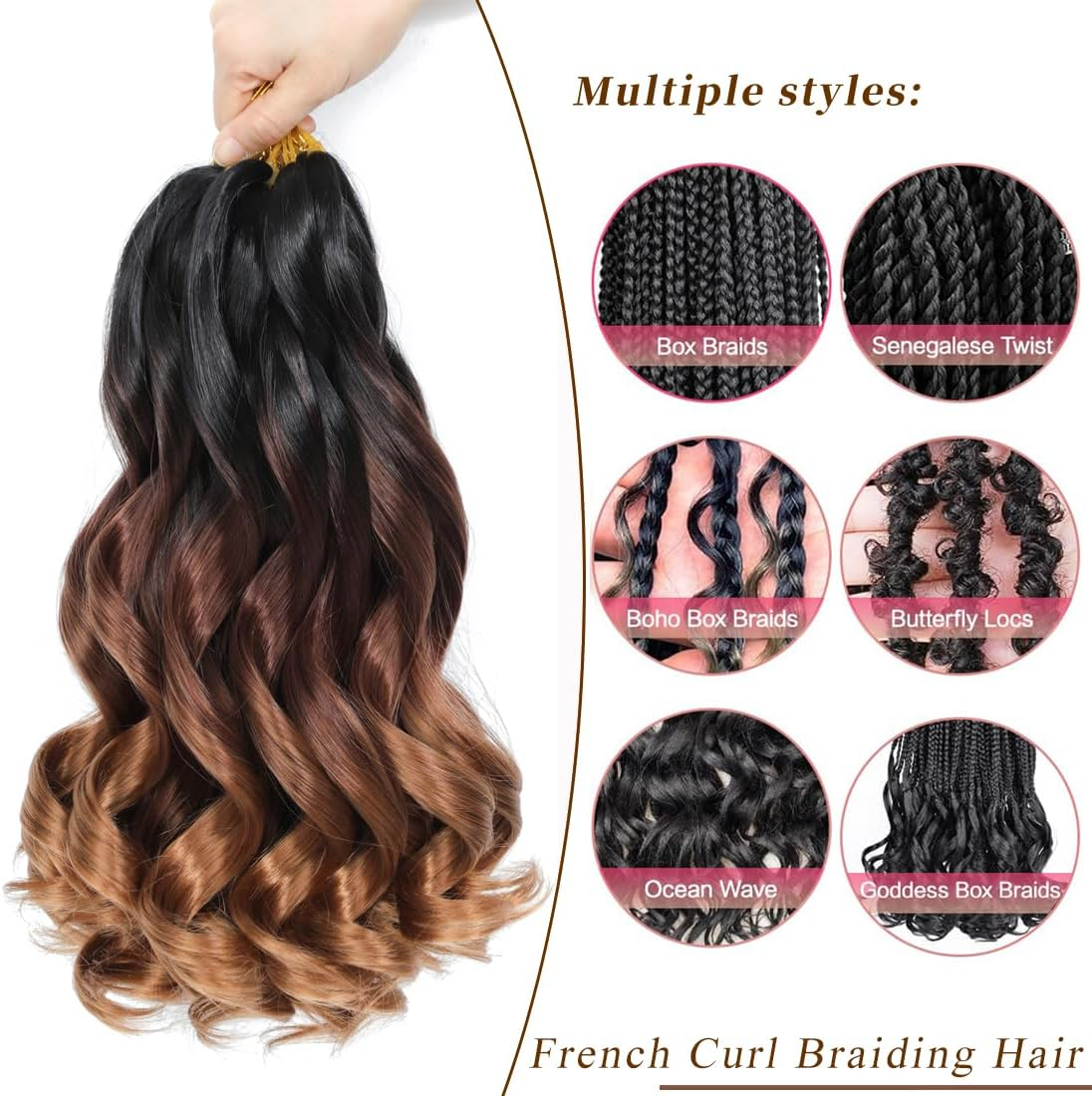 FALEMEI French Curl Braiding Hair 12 Inch 8 Packs Curly Braiding Pre Stretched Curls Braiding Extension French Curl Crochet Braids Spiral Braiding Hair Extensions (1B/33/30#, 12 Inch (Pack of 8)) image number 7