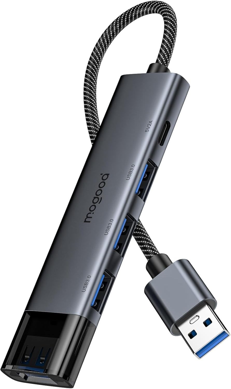 MOGOOD USB 3.0 Hub, USB Splitter with 4 Type a 3.0 Ports and Type C Port, 5Gbps USBA Extender with 15Cm Extended Cable, USB Multiport Adapter for Desktop, Laptop, PC, Printer, Hard Drive, Keyboard