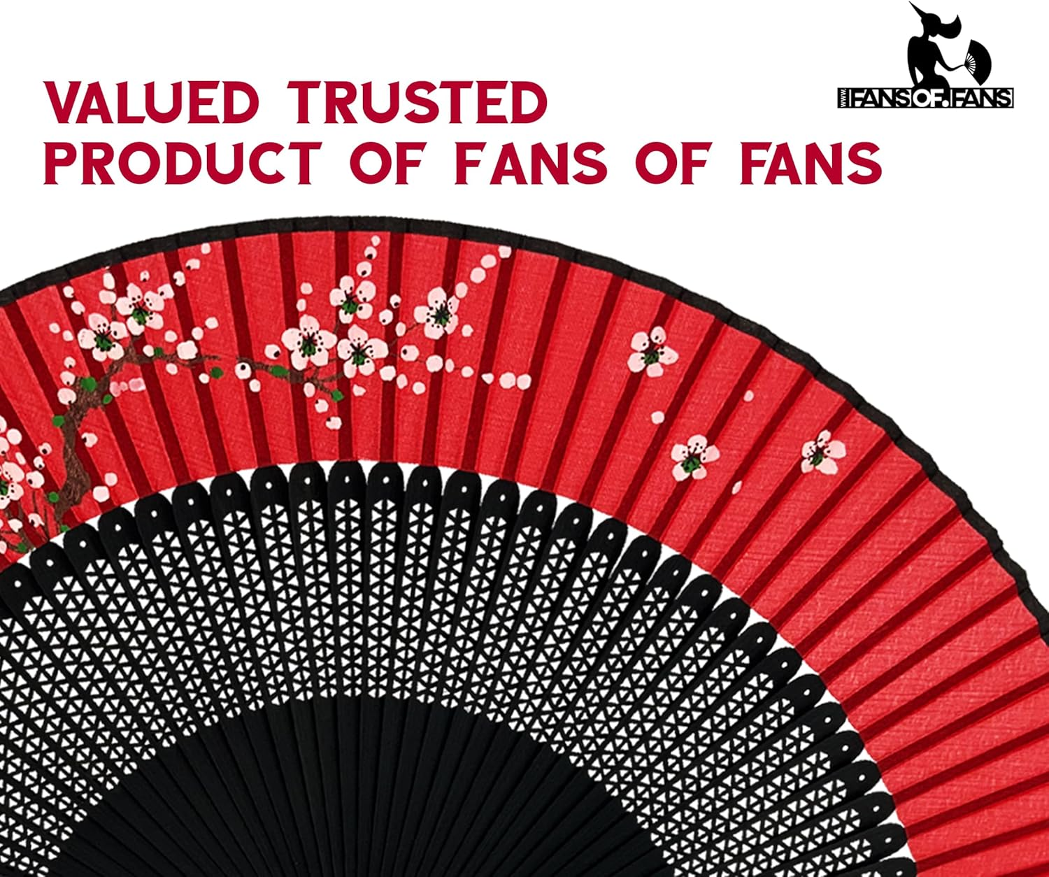 FANSOF.FANS Floral Red and Black Chinese Japanese Silk Fabric Handheld Folding Hand Fan with Pouch and Gift Box Grade a Bamboo Ribs for Women Girls Dance Event Birthday Wedding Favour Gift (Style 02) image number 3