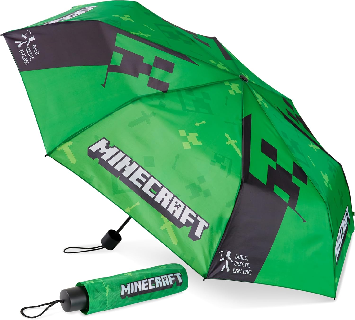 Minecraft Kids Folding Umbrellas, Durable & Compact Umbrella, Windproof Travel Umbrella for Boys and Girls