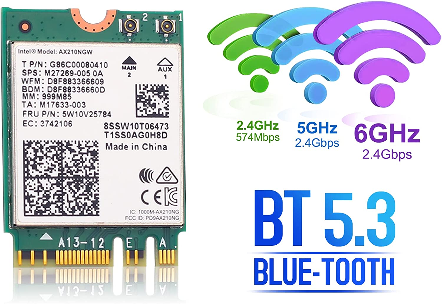 AX210NGW Wifi Card, Wi-Fi 6E 11AX Wireless Module Expand to 6Ghz MU-MIMO Tri-Band Internal Network Adapter with BT 5.2 for Laptop, Support Windows 10 64Bit, M.2/NGFF image number 4
