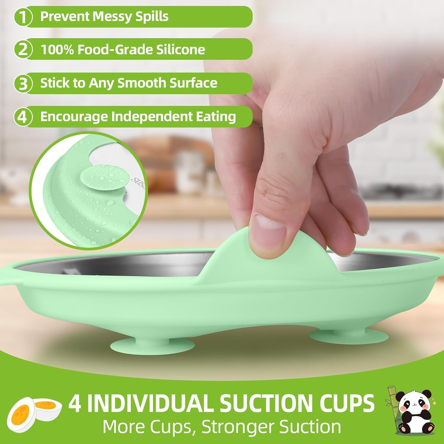 3 Pack Stainless Steel Toddler Plates with Suction,9&rdquo; Kids Divided Plates with Removable Silicone Sleeves,Non-Slip Portion Control Snack Dishes,Unbreakable, Dishwasher Safe Baby Feeding Set image number 1