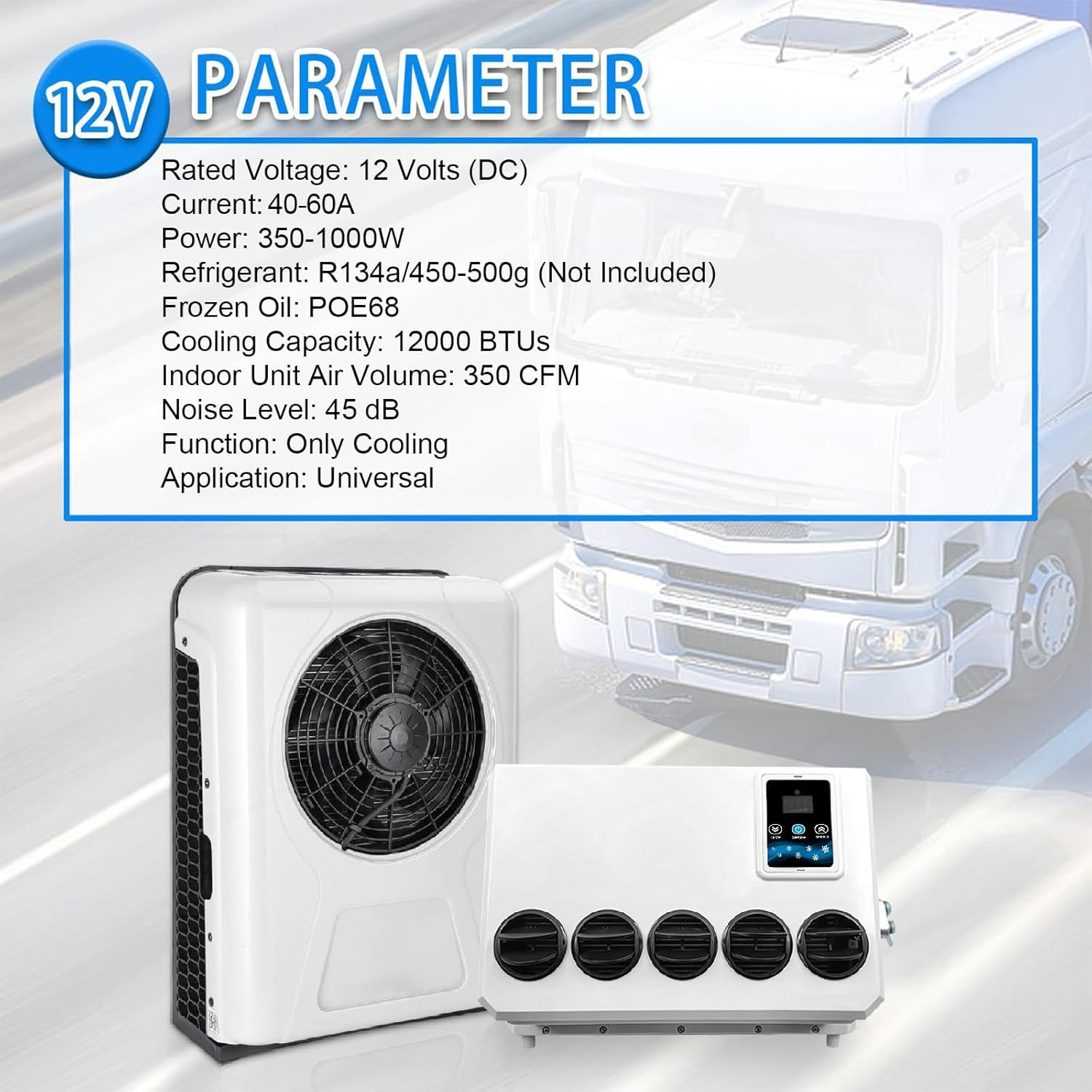 Treeligo DC 12V Universal Electric RV Truck Air Conditioner Camper A/C Unit 10000 BTU Fast Cooling for Motorhome Bus Tractor Automotive Air Conditioner （White） image number 1