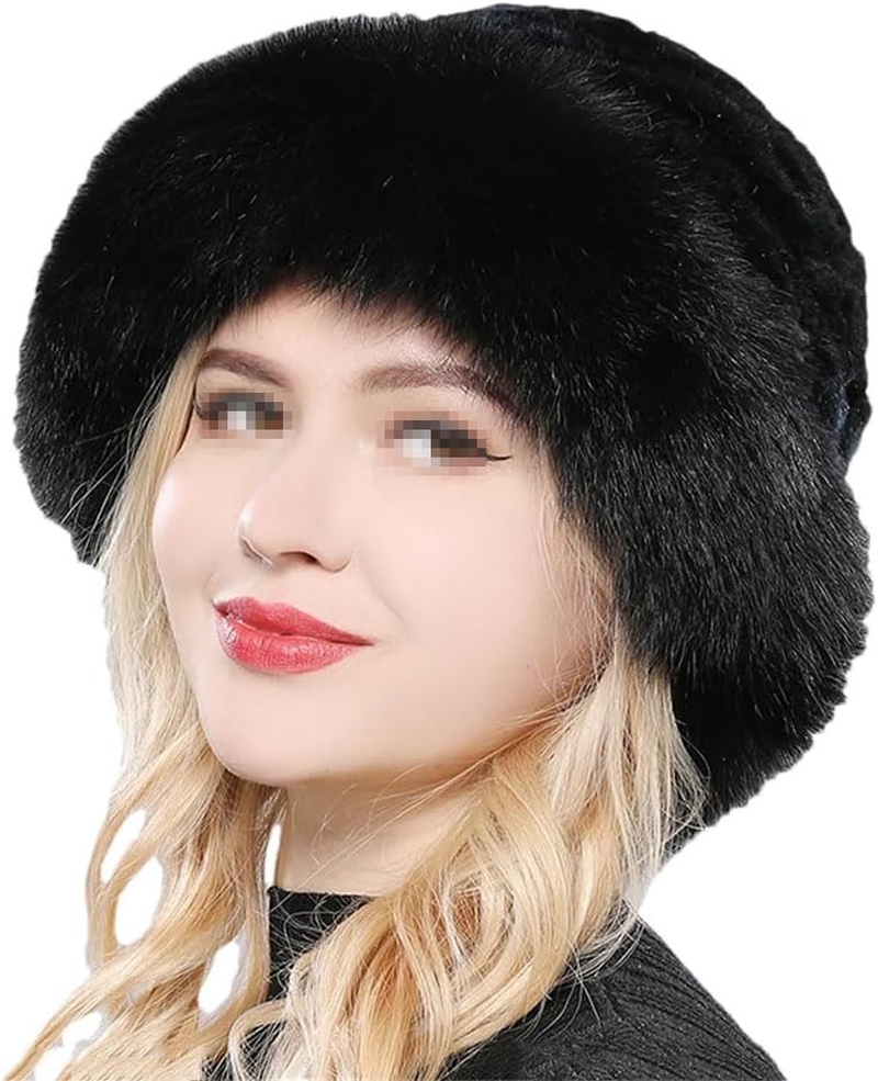 Keusyoi Luxury Women Winter Hat Fur Russian Hats Lady Fur Cap Beanies Warm Soft Fluffy Fur Hat