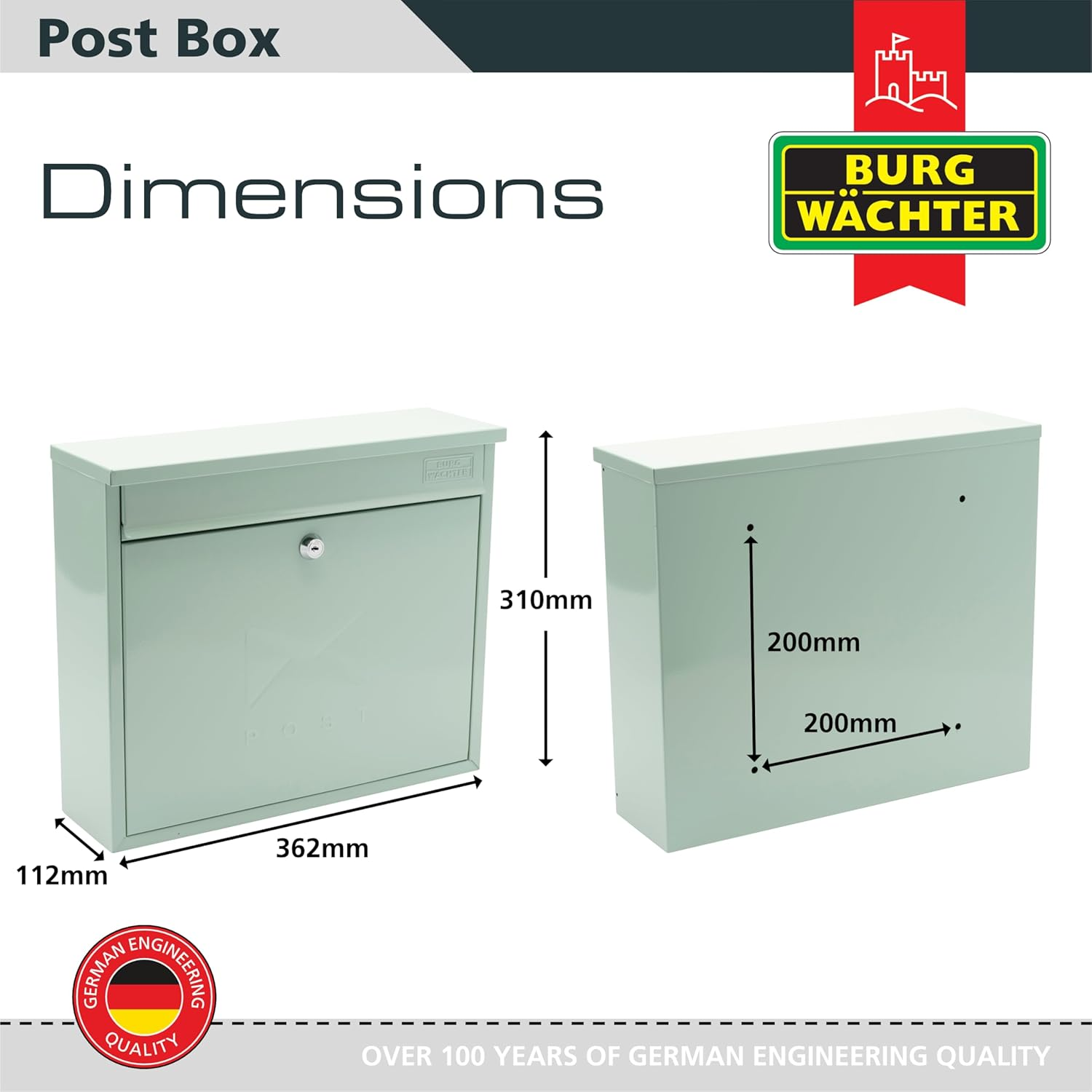 Burg-Wachter MB02CG Chartwell Green Elegance Wall Mounted Galvanised Steel Lockable Weatherproof Post Box - 36X31X10Cm image number 1