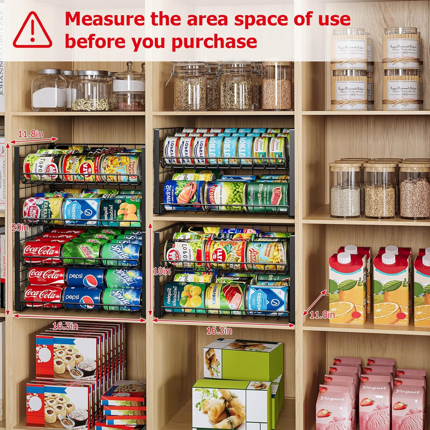 Jksmart 2-Tier Stackable Can Rack Organizer for Pantry - Adjustable Dispenser Holds up to 62 Cans, Storage Holder for Various Ounces of Canned Food, Soda Drinks - Black, 2 Pack (Patent Pending) image number 6