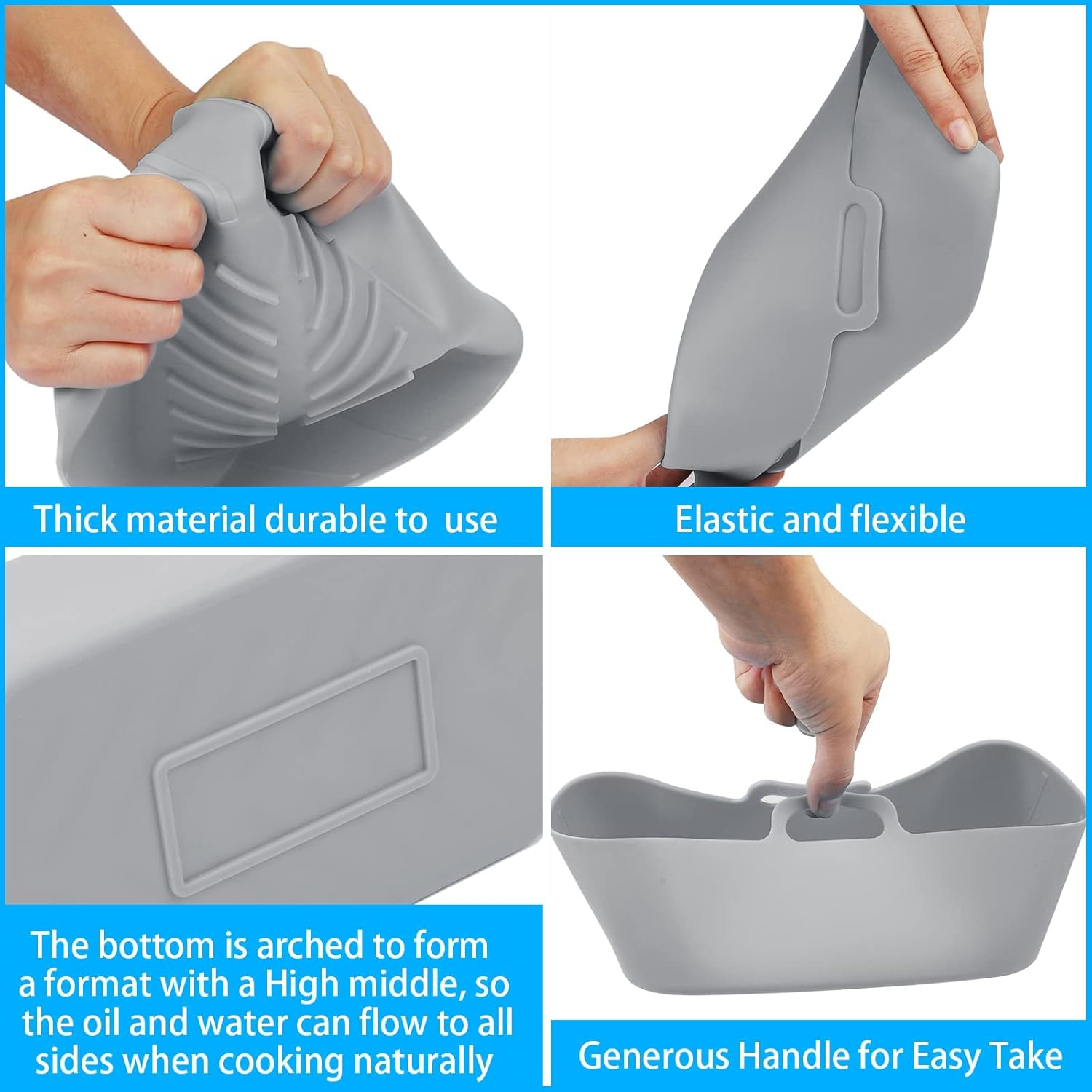 Eslotre Air Fryer Silicone Pot with Handle, 2 Pack 8In Reusable Silicone Air Fryer Liners, Food Safe, Dishwasher Safe, Grey, Oven Accessories, Replacement Parchment Paper Liners for Ninja DZ401 - Fg551 Paper image number 6