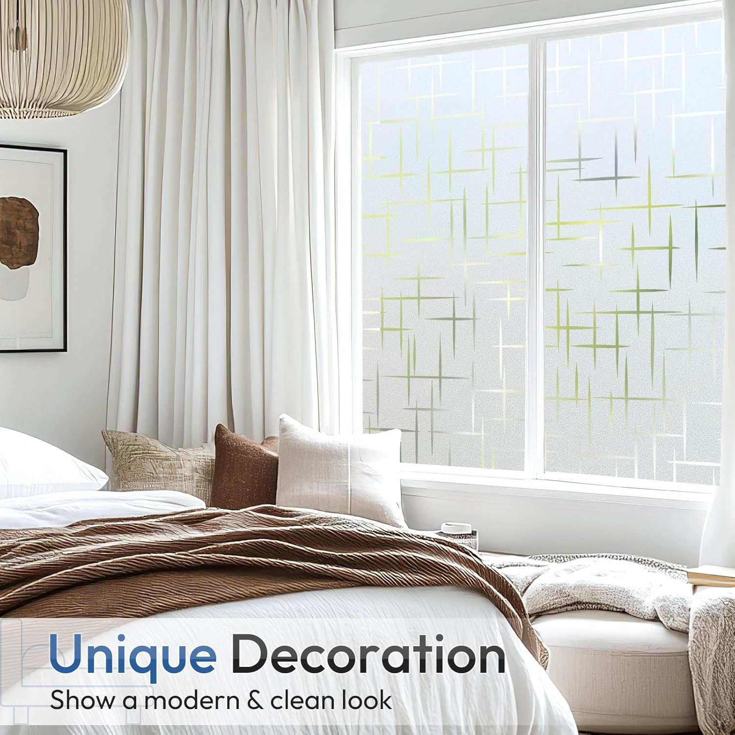 Rabbitgoo 3D Window Privacy Film, Frosted Glass Film for Doors, Non-Adhesive Window Cling, Static Cling Frosting Decorative Window Sticker for Home Office UV Protection, Cross Pattern 90 X 200 Cm image number 6