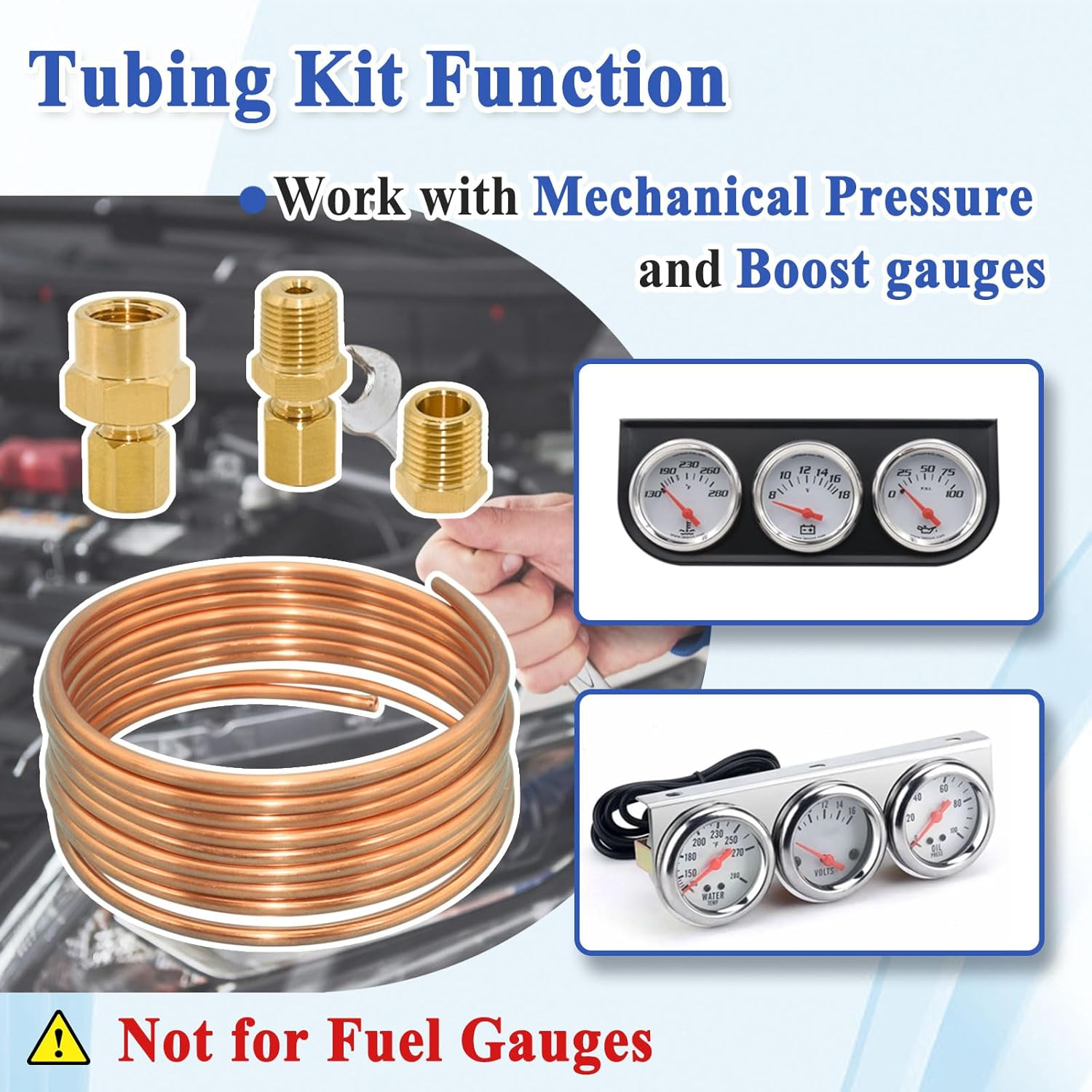 Ebrmeiwo 72'' Oil Pressure Gauge Tubing Kit, Set of Copper Tube and Threaded Parts, Universal Fit image number 1