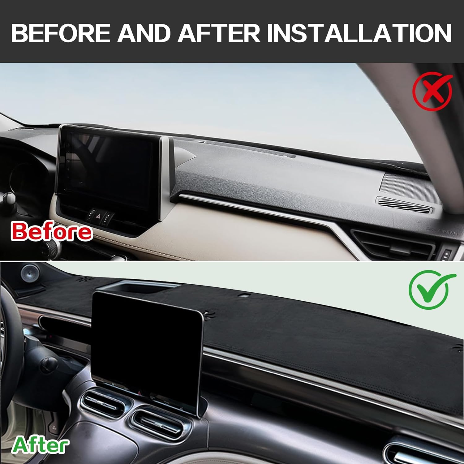 Dashboard Cover Mat for BYD Shark 6 with HUD 2024-2026, Non-Slip Dash Mat Sunshade Glare UV Rays Protector Interior Accessories (Black) image number 3