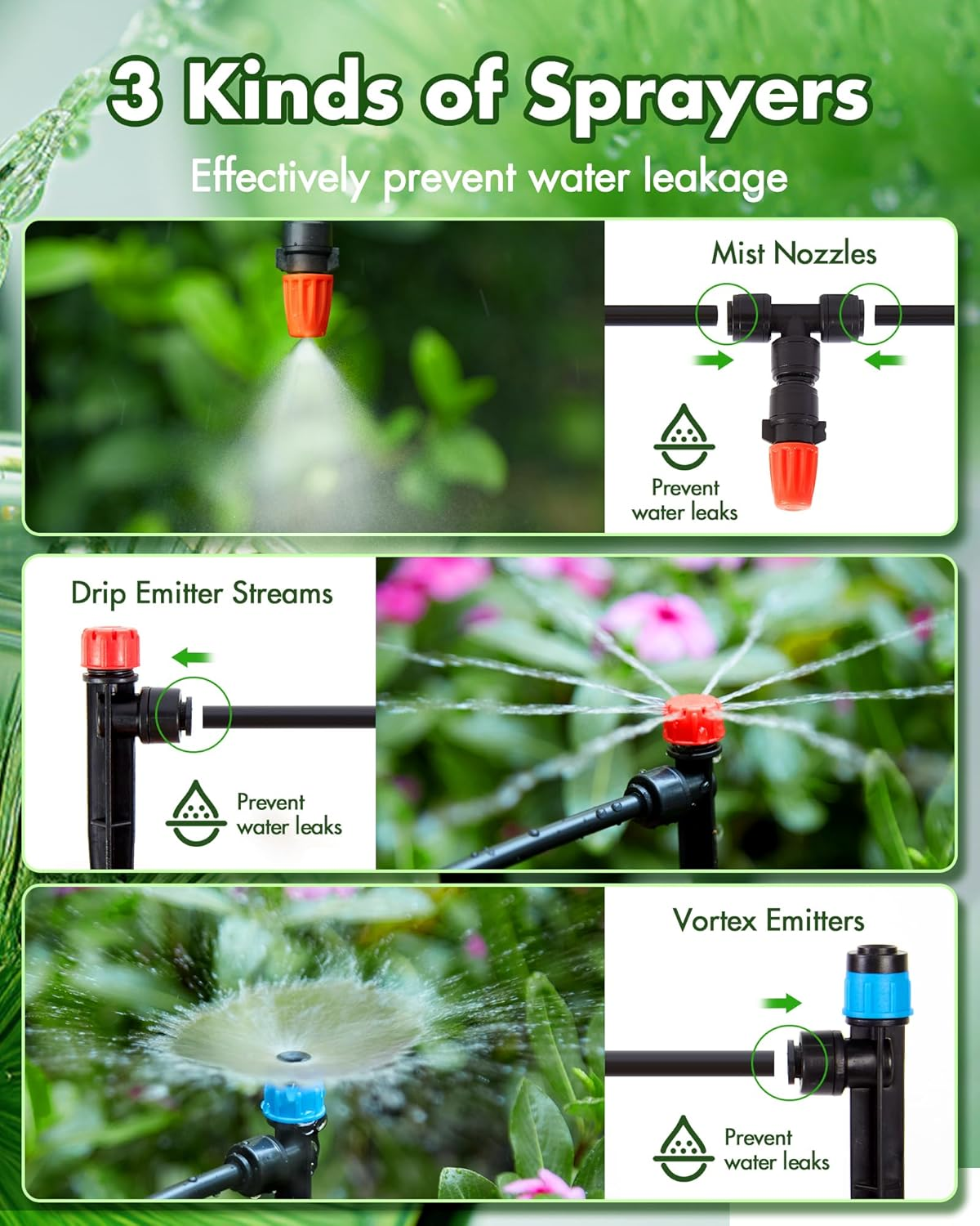 240FT Drip Irrigation System Kits - Automatic Garden Watering Sprinkler with 1/2 & 1/4 Inch Tubing Hose Patio Misting Plant Irrigation Water Equipment Quick Connector for Greenhouse Flower Beds Lawn image number 4