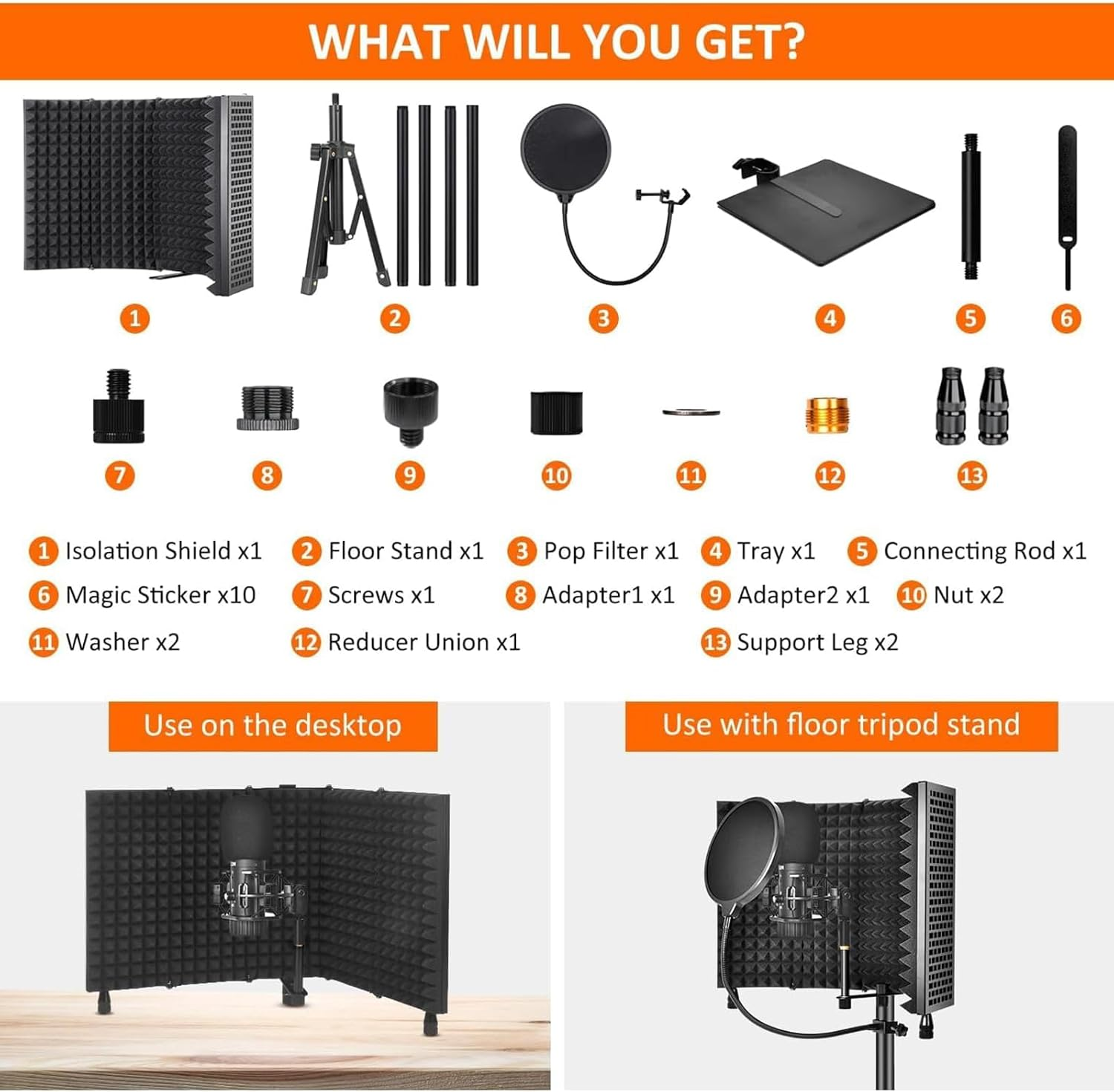 Homodoskey Microphone Isolation Shield with Pop Filter & Tripod Stand, Foldable Mic Shield with Triple Sound Insulation, High Density Mic Sound Shield for Recording Studio, Podcasts, Singing image number 4