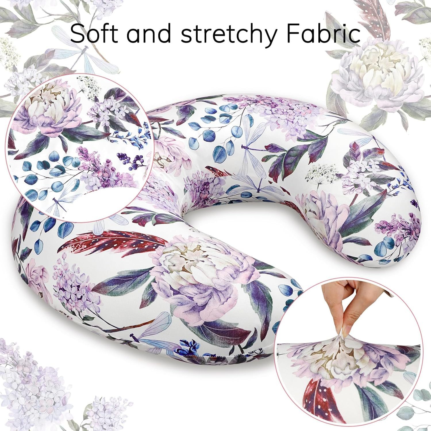 Purple Floral Wisteria Nursing Pillow Cover, Nursing Pillowcase Set for Baby Boy or Baby Girl, Nursing Pillow Slipcover Cushion Cover, Soft Fabric for Snuggling Baby, Suitable for Nursing Pillows image number 4