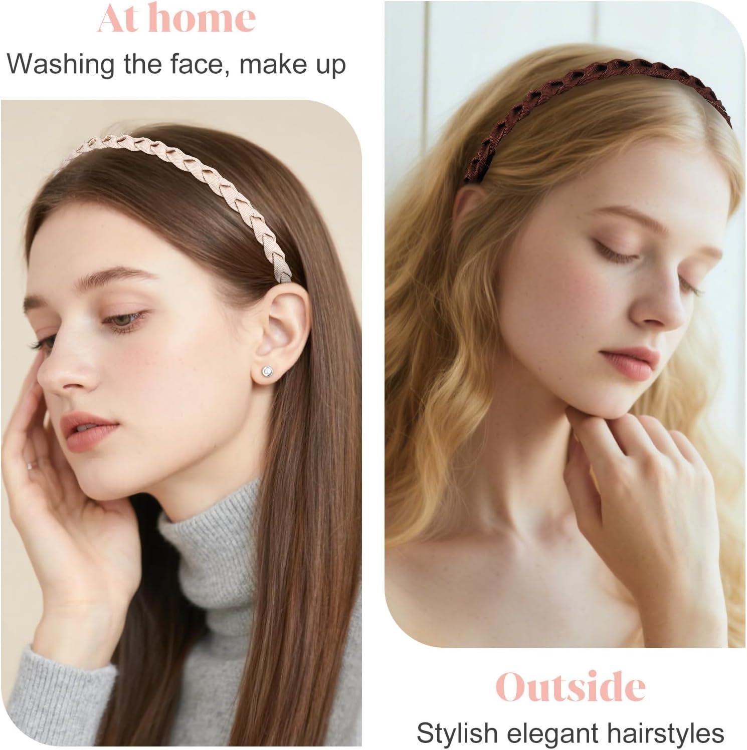 Gjinxi 6 Pack Braided Headbands for Women&Girls, Thin Headbands Non-Slip Head Bands for Women'S Braid Headband with Teeth Fashion Head Band Flexible Hairbands with Fabric Twisted Boho Hair Accessories