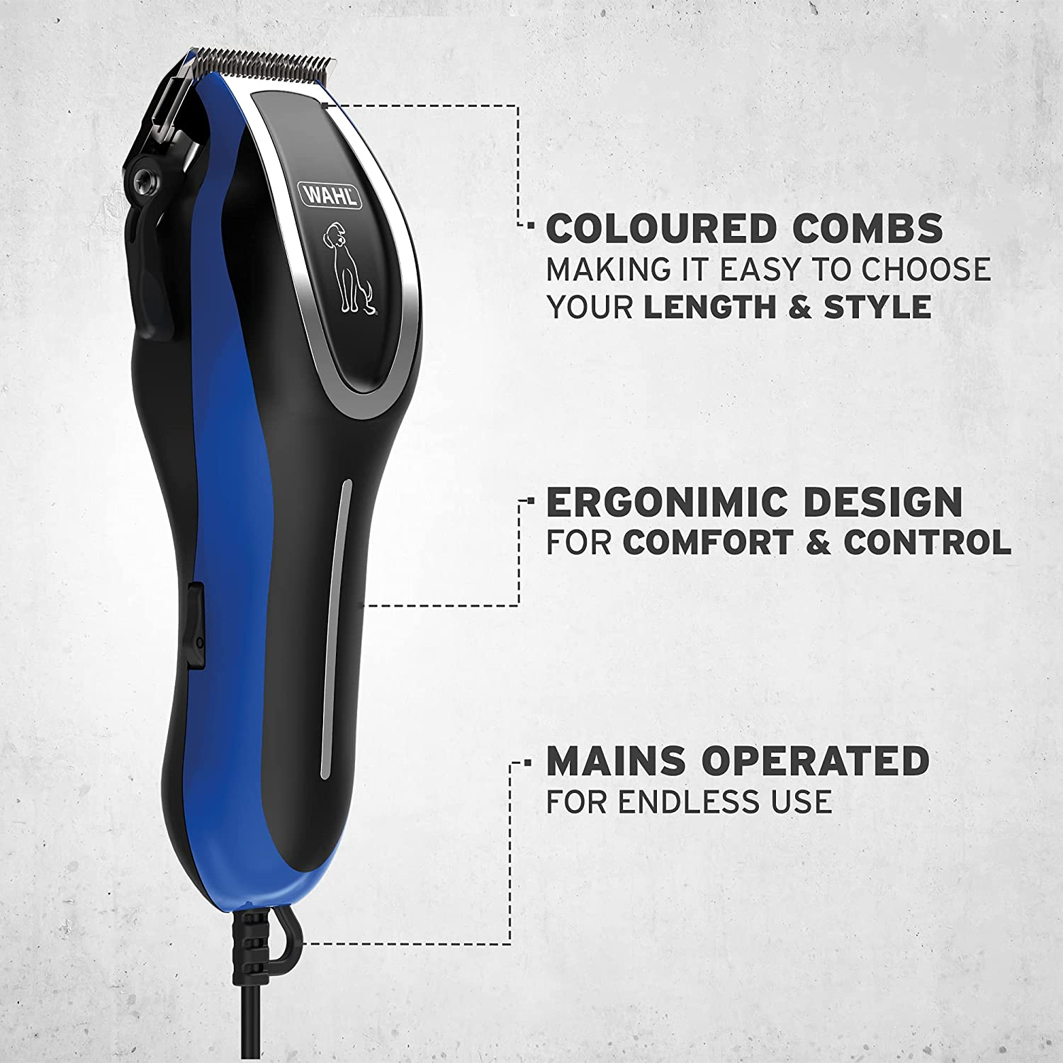 Wahl Dog Clippers, U-Clip Dog Grooming Kit with Colour Coded Combs, Full Coat Dog Grooming Clippers, Low Noise Corded Pet Clippers image number 2