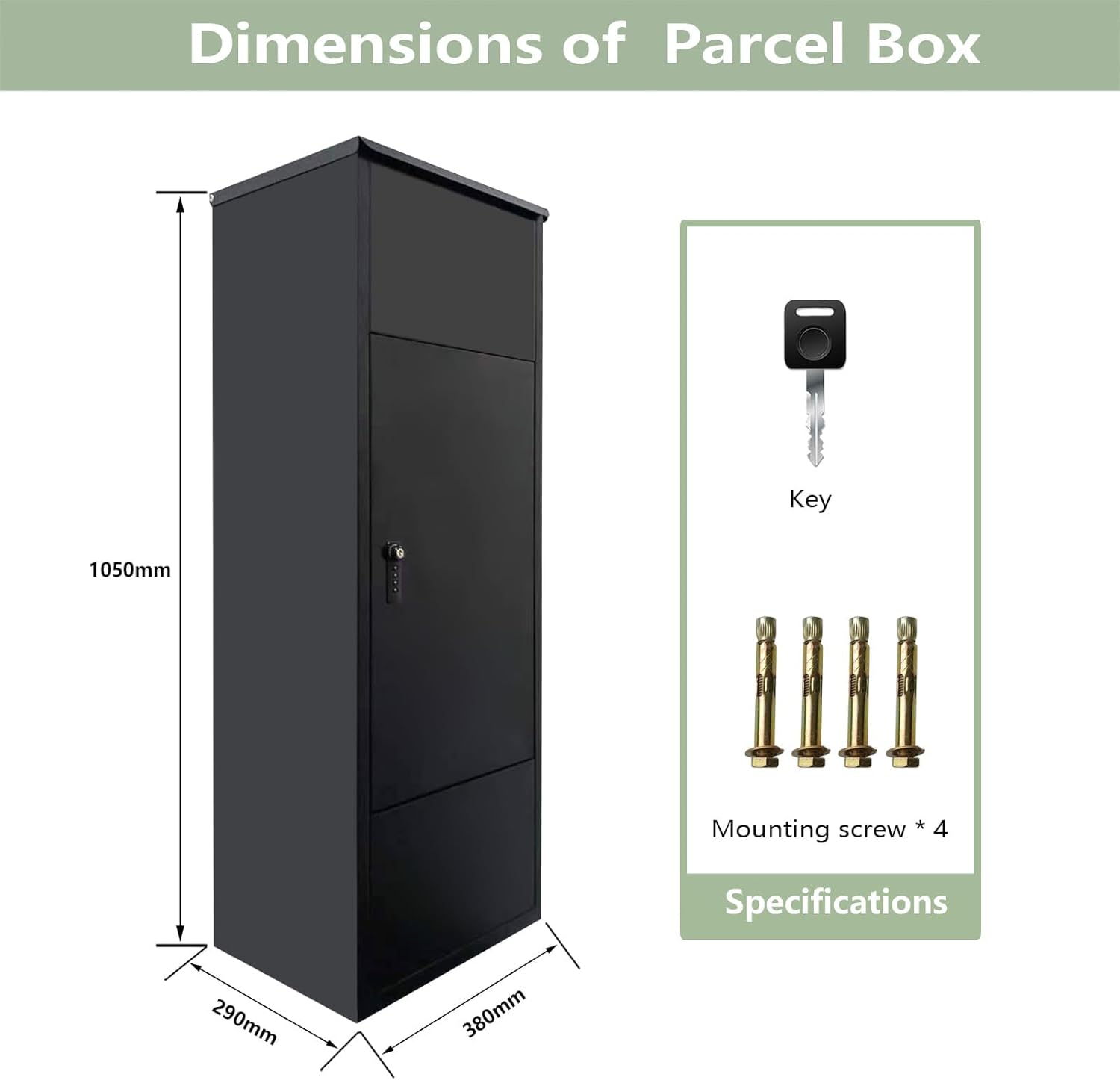 Metal Parcel Letterbox, Free Standing Waterproof Parcel Box with Safe 4-Digit Lock, Outdoor Mailbox for Porch, Garden image number 5