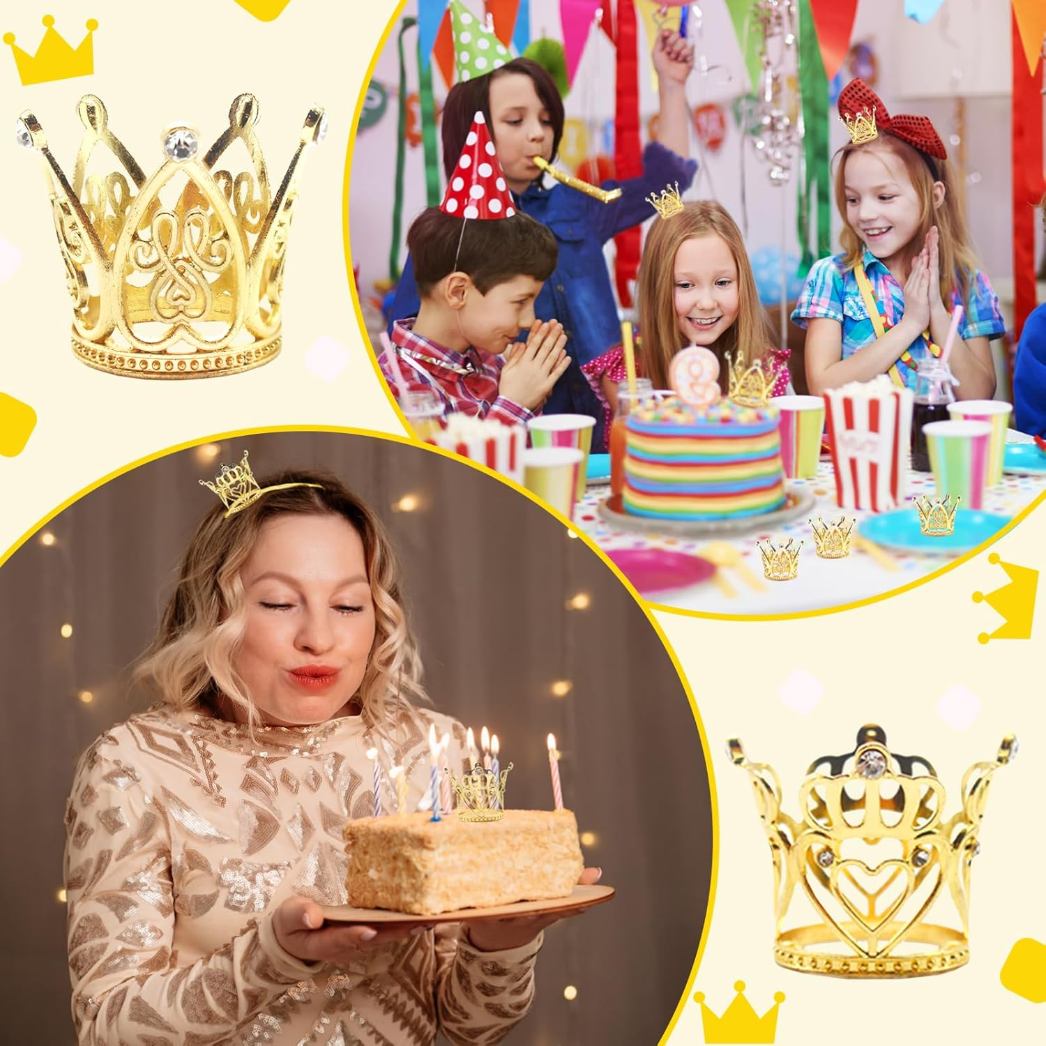 Benvo 40 Pcs Gold Crown Cake Topper Pearl Rhinestone Mini Crowns Small Diamond Tiaras for Flower Bouquet Cupcake Centerpieces Decoration of Girl Lady Bridal Wedding Birthday Party, 4 Crown Designs image number 2