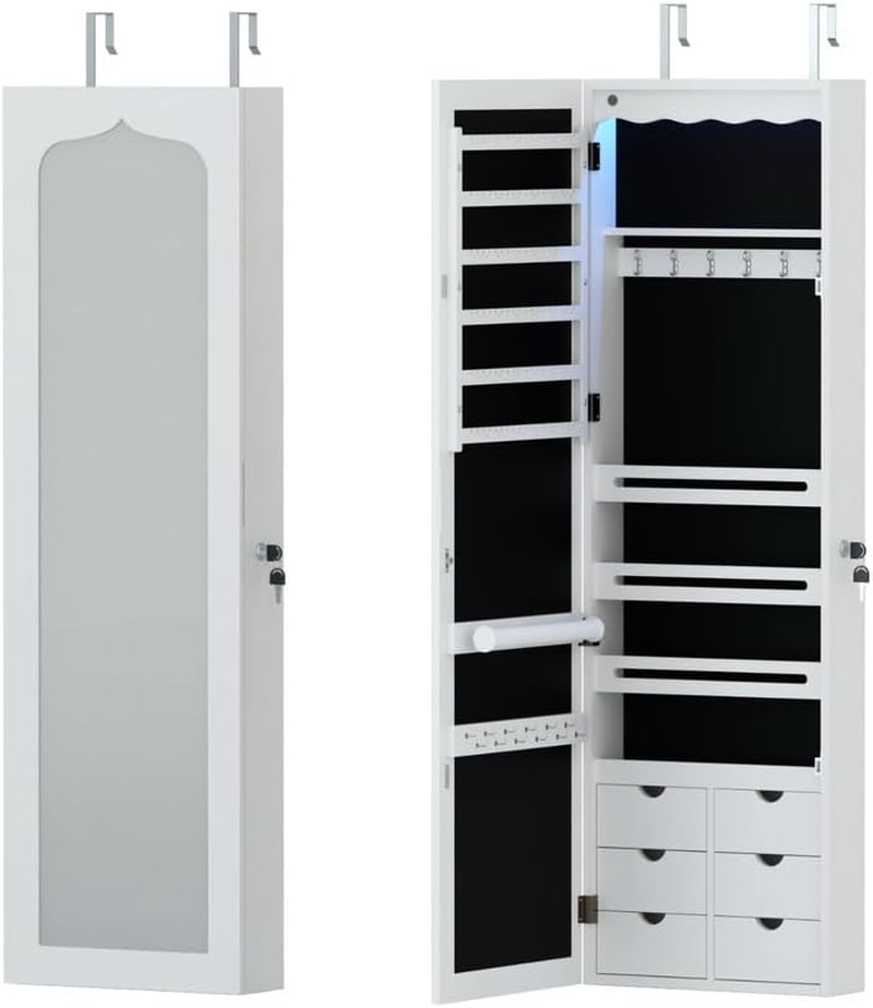 Artiss Jewellery Cabinet LED Mirror Lockable Organiser Box Makeup Wall Mount