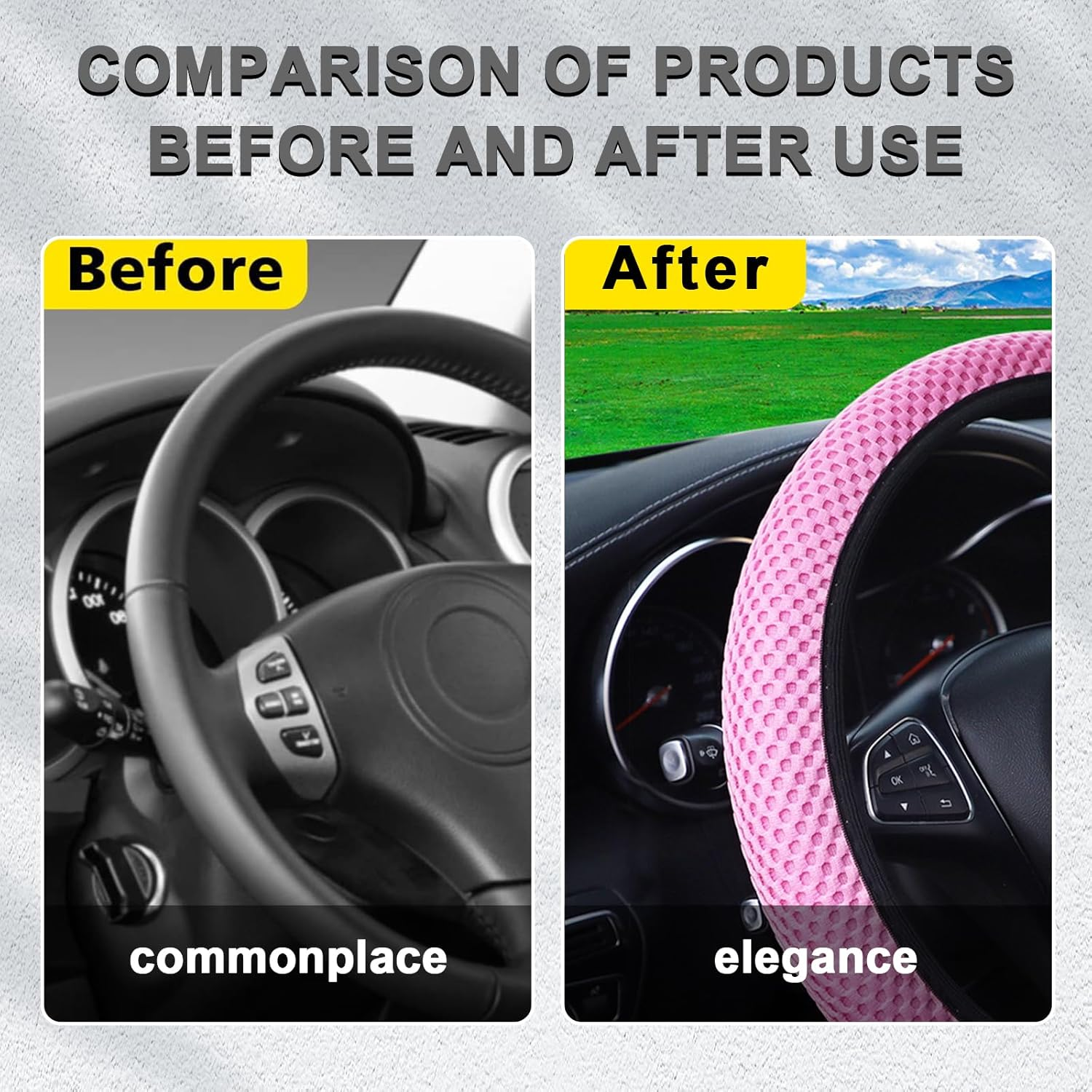 Kewucn Car Elastic Stretch Steering Wheel Cover, Soft Microfiber Breathable Ice Silk, Universal 15 Inch Anti-Slip Auto Steering Wheel Protector, Fit Car, SUV, Van, Sedan, Truck (Pink) image number 6