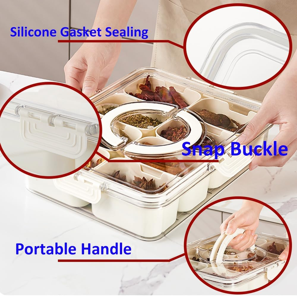 IRONA Snackle Box Container, Divided Serving Tray with Lid and Handle, Portable Snack Platters, Clear Organizer for Candy, Fruits, Nuts, Snacks, Perfect for Party, Travel& Picnic image number 1